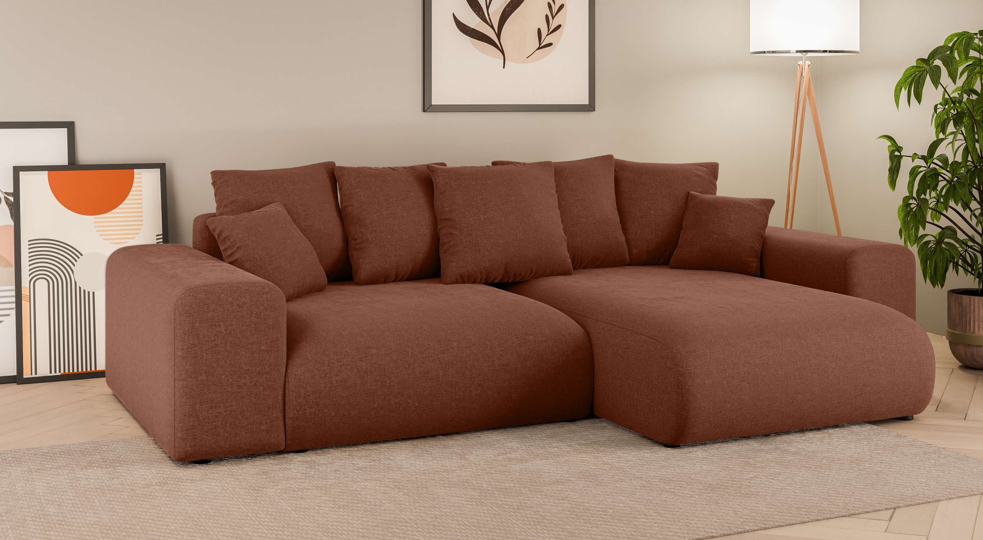 Home affaire Ecksofa »LAKESIDE mit Bettfunktion und Bettkasten, B/T/H 257/166/84 cm«, L-Form, Recamiere beidseitig montierbar, Wellenunterfederung