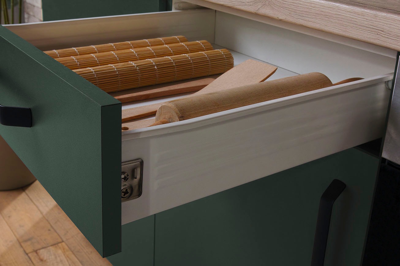 wiho Küchen Küchenzeile »"Simi", wahlweise mit E-Geräten, mit verstellbaren Füßen« Soft-Close-Funktion in Schubkästen und Auszügen, Breite 220 cm