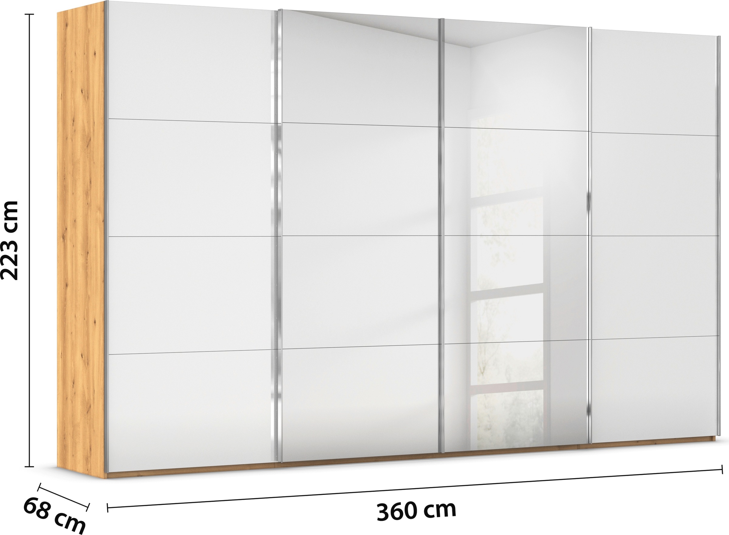 rauch Schwebetürenschrank »Kleiderschrank Schrank Garderobe Schlafzimmerschrank SCALE-FYRA«, edle viergeteilte Türen Spiegel/Glas-Mix viele Farben MADE IN GERMANY