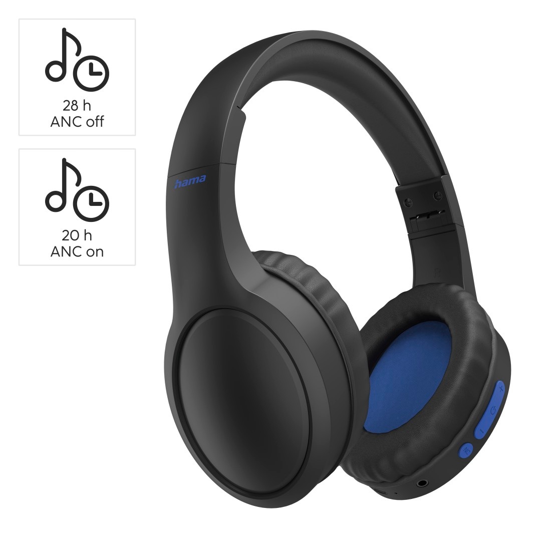Hama Bluetooth-Kopfhörer »Bluetooth®Kopfhörer kabellos, schwarz, Over-Ear, integriertes Mikrofon«, A2DP Bluetooth-AVRCP Bluetooth-HFP, Active Noise Cancelling (ANC)-Geräuschisolierung, Aktive Geräuschreduzierung, Siri und Google Assistant, faltbar