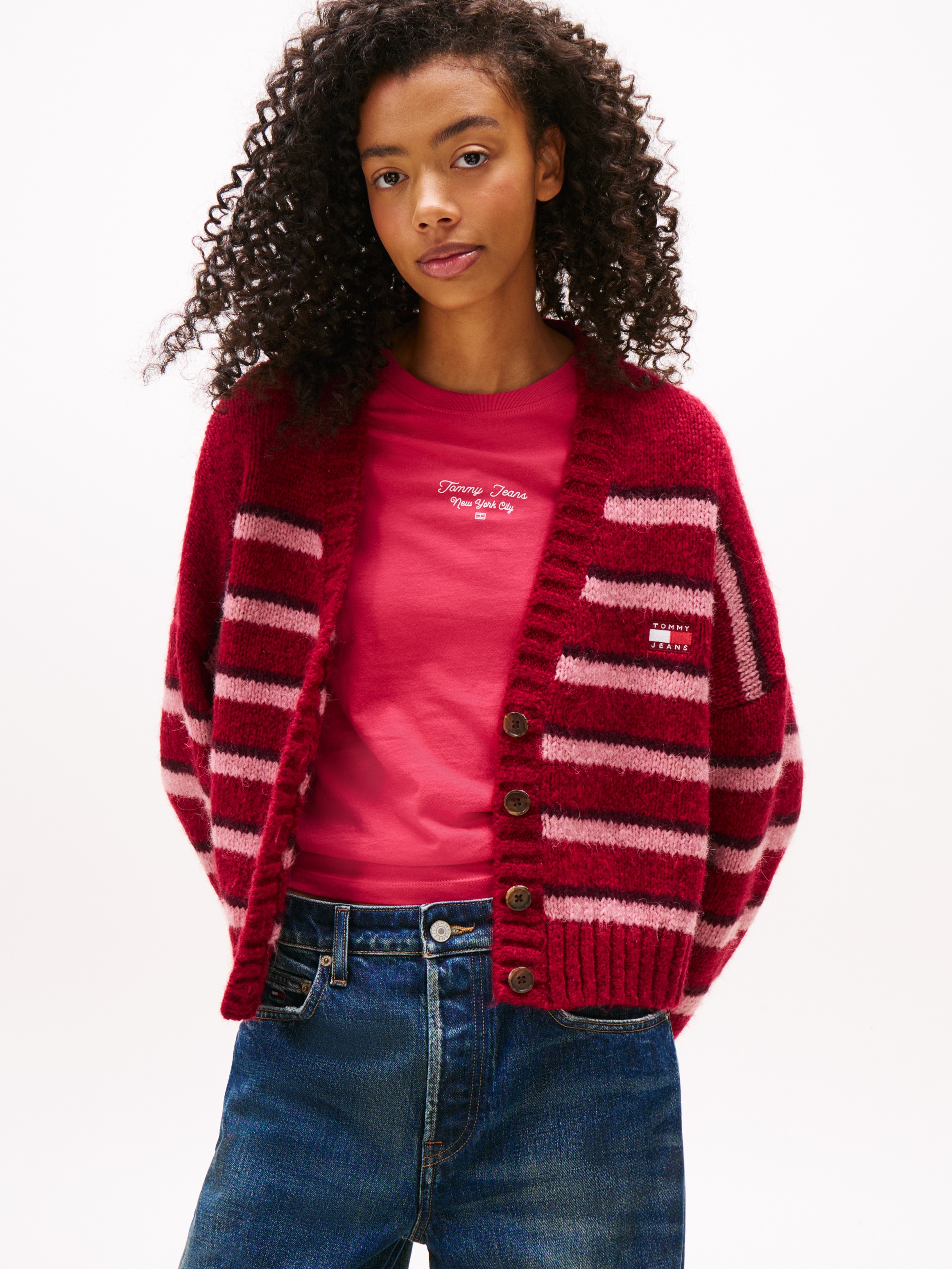 Tommy Jeans Strickjacke »TJW BADGE STRIPE FLUFF CARDI EXT«