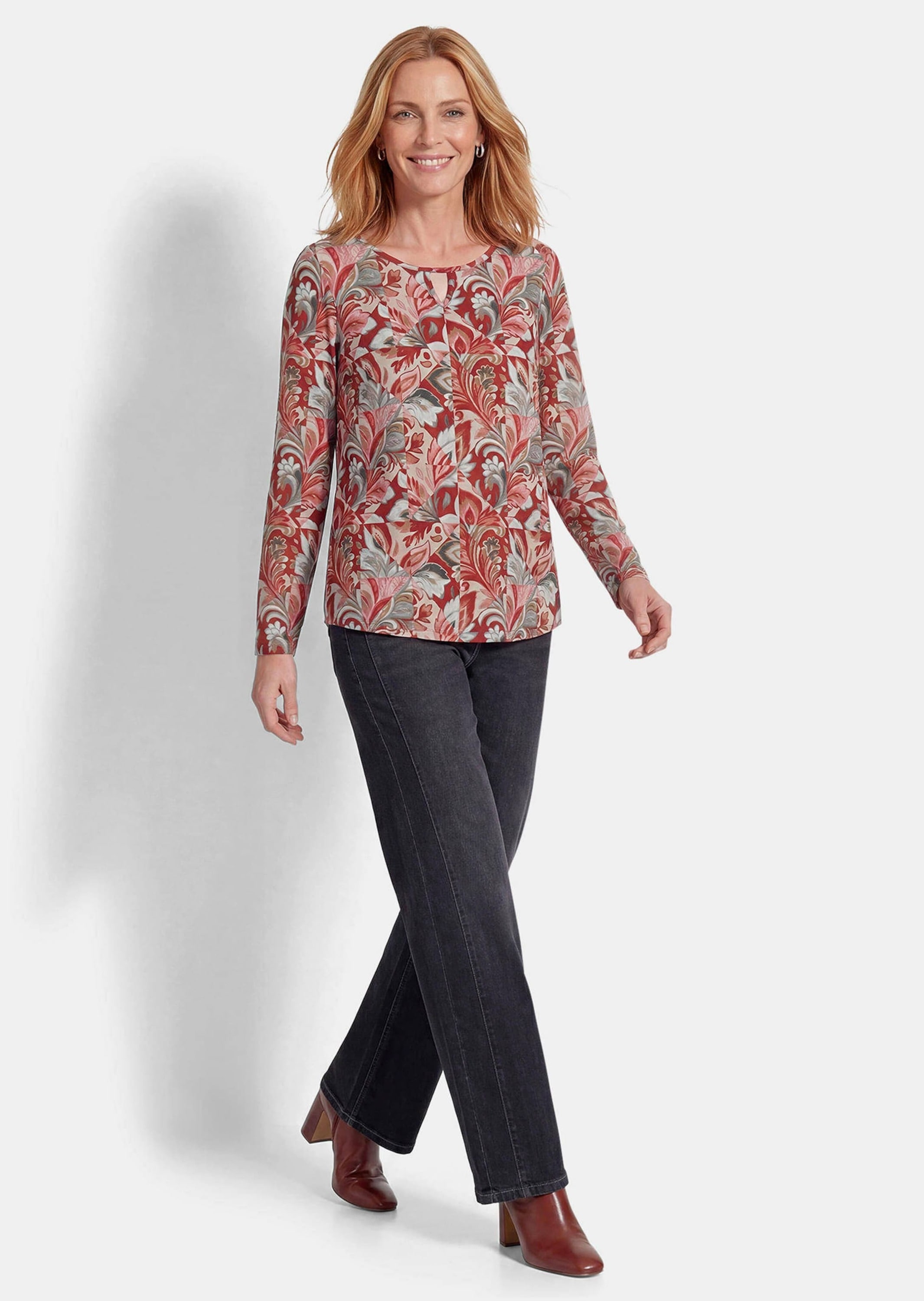 GOLDNER Print-Shirt »Kurzgröße Jerseyshirt mit Ornament-Druck« stretchbequemer Viskosejersey