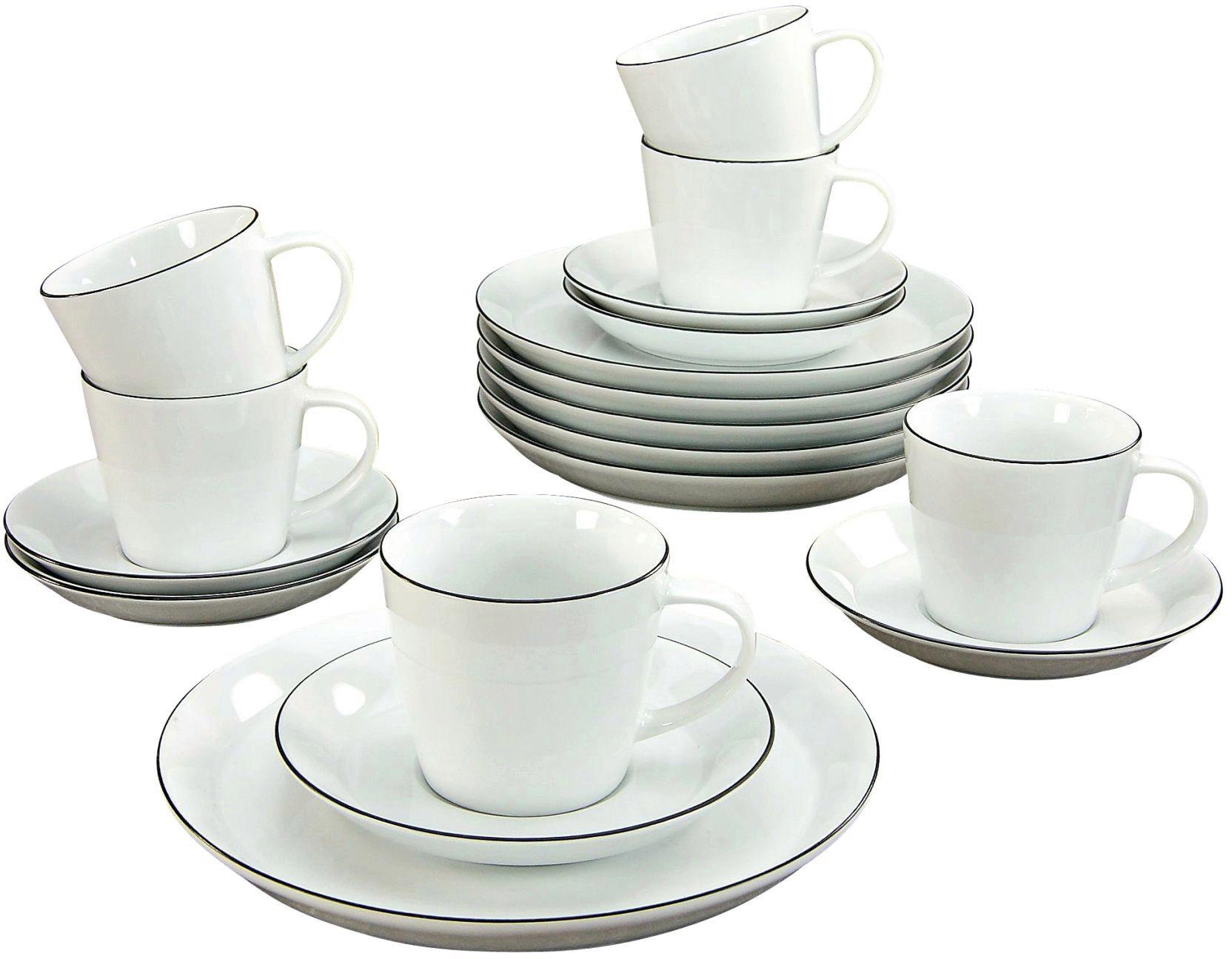 CreaTable Kaffeeservice »Black Line«, (Set, 18 tlg.), Mikrowellengeeignet