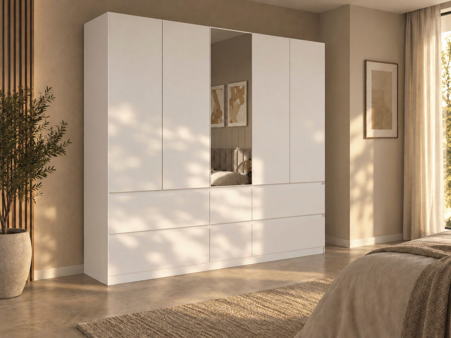 rauch Kleiderschrank »Schrank Garderobe Schlafzimmerschrank Ankleide Mietswohnung MADRID« Alpinweiß, grifflose Front, Schubladen mit Griffmulde MADE IN GERMANY