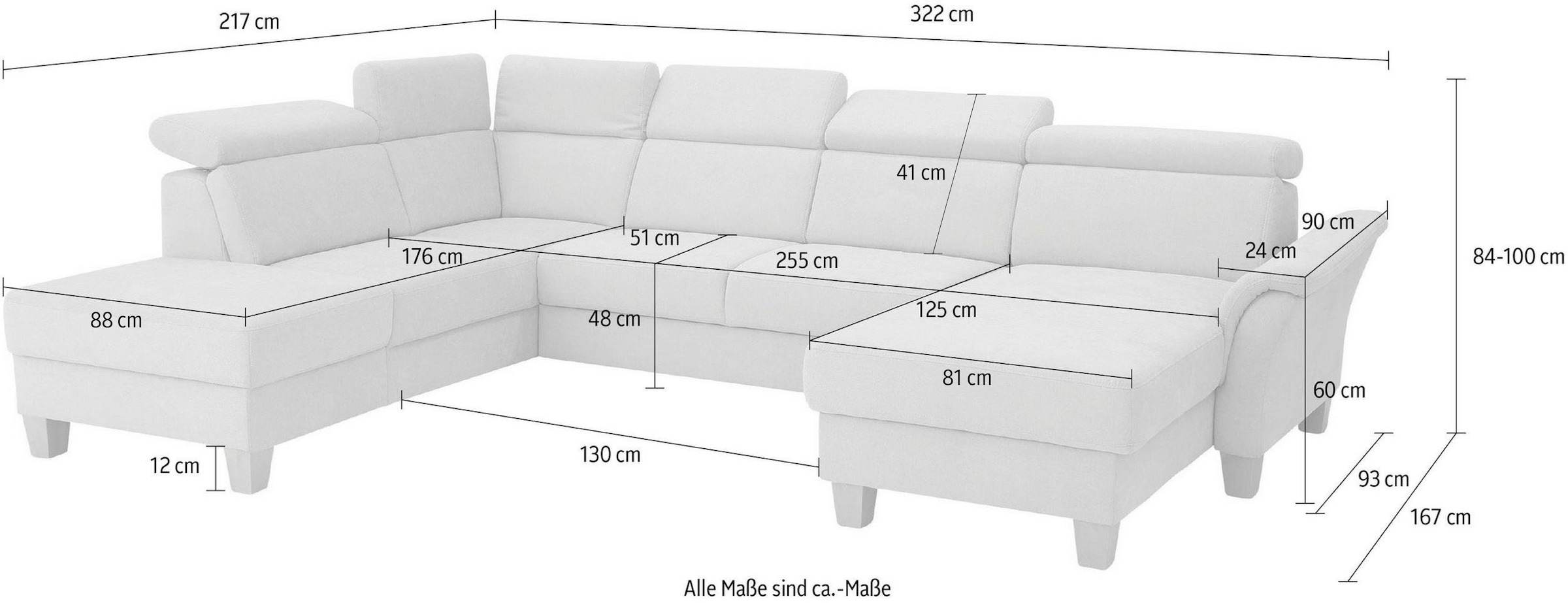 Home affaire Wohnlandschaft »Conville U-Form« Kopfteilverstellung wahlweise mit Bettfunktion und Bettkasten