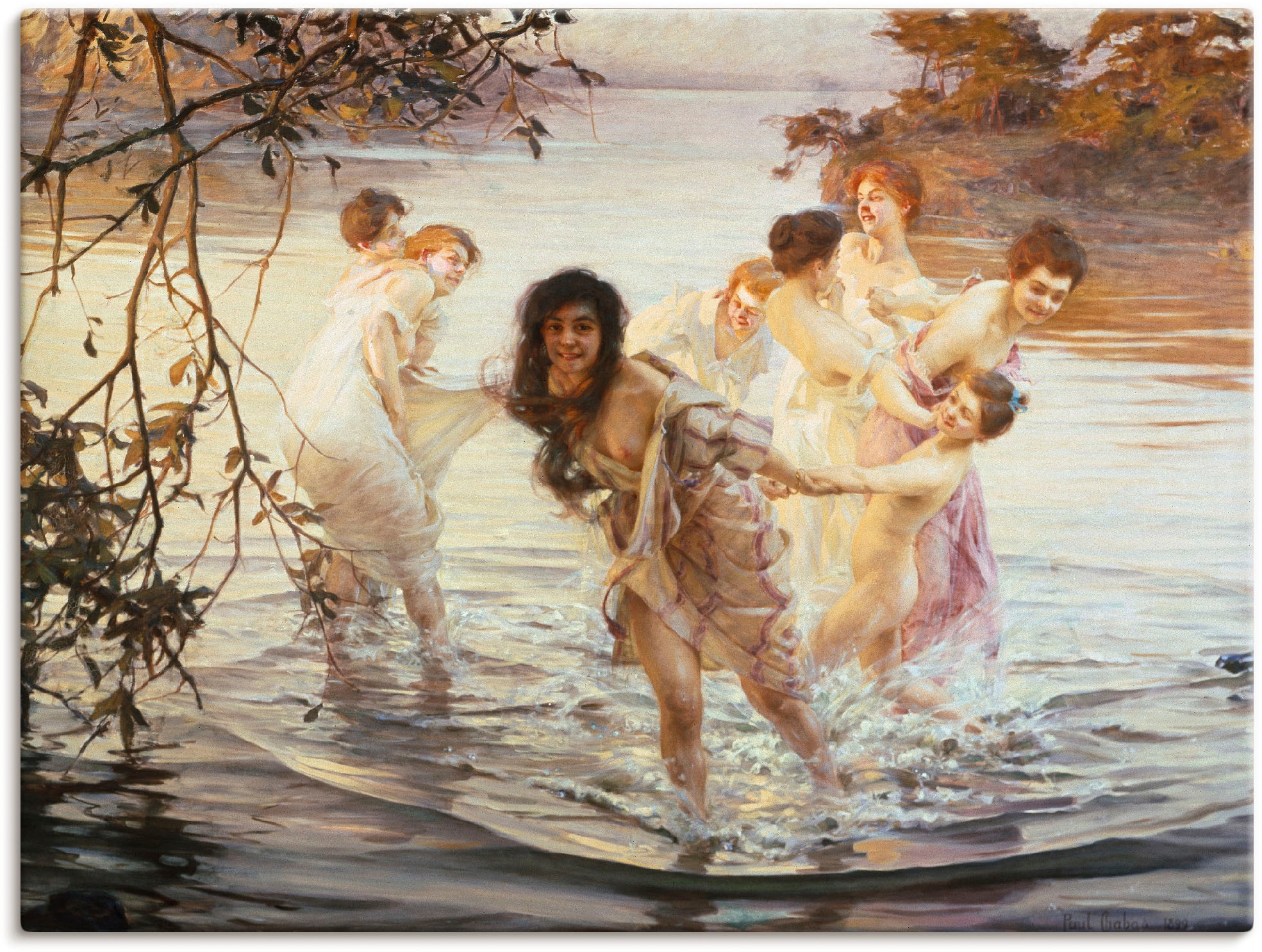 Artland Wandbild »Glückliches Spiel im Wasser. 1899«, Gruppen & Familien, (1 St.), in vielen Größen & Produktarten -Leinwandbild, Poster, Wandaufkleber / Wandtattoo auch für Badezimmer geeignet