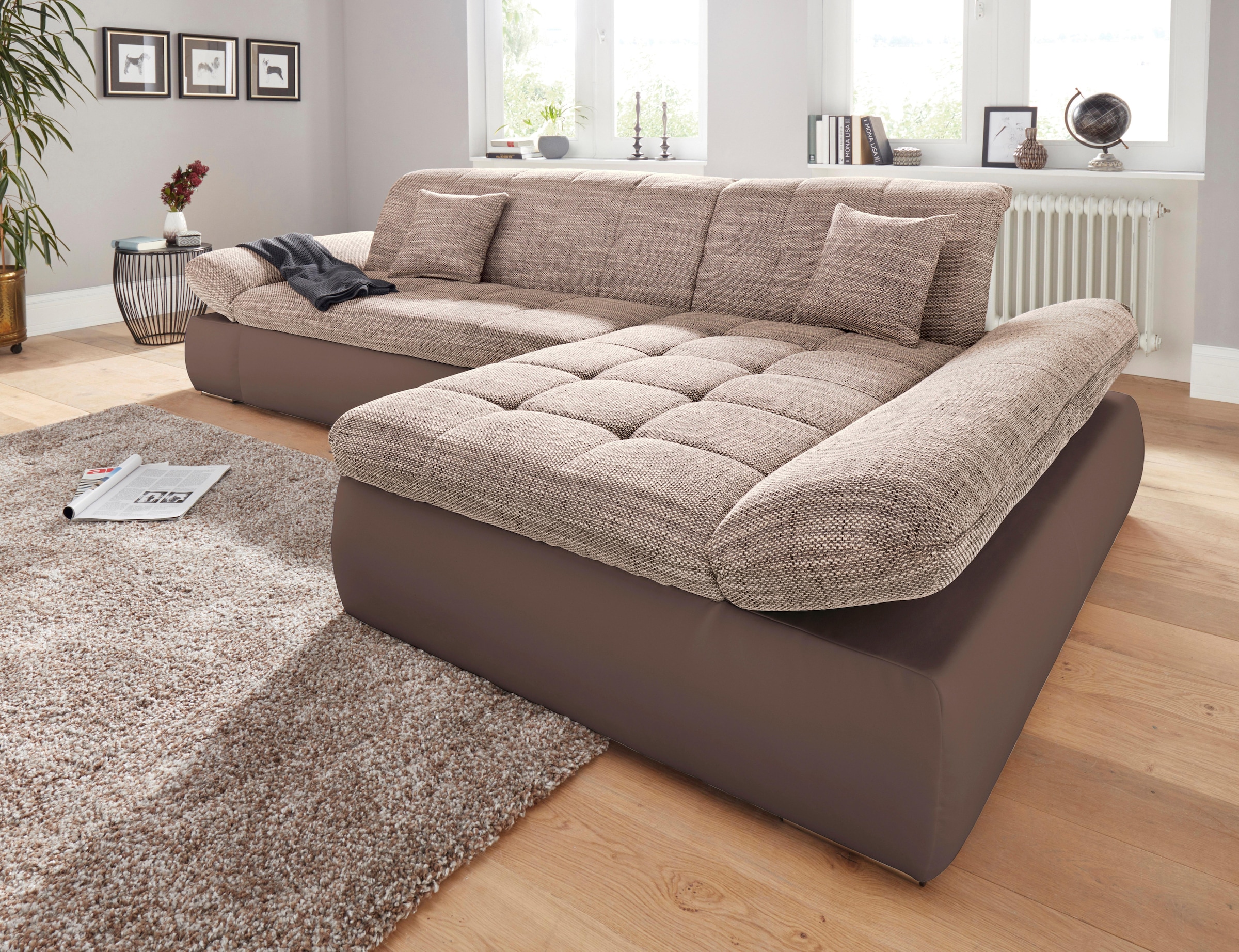 DOMO collection Ecksofa »PB Moric wahlweise mit Bettfunktion + Armteilverstellung, L-Form«, im XXL-Format, B/T/H:300/172/80 cm, feine Steppung