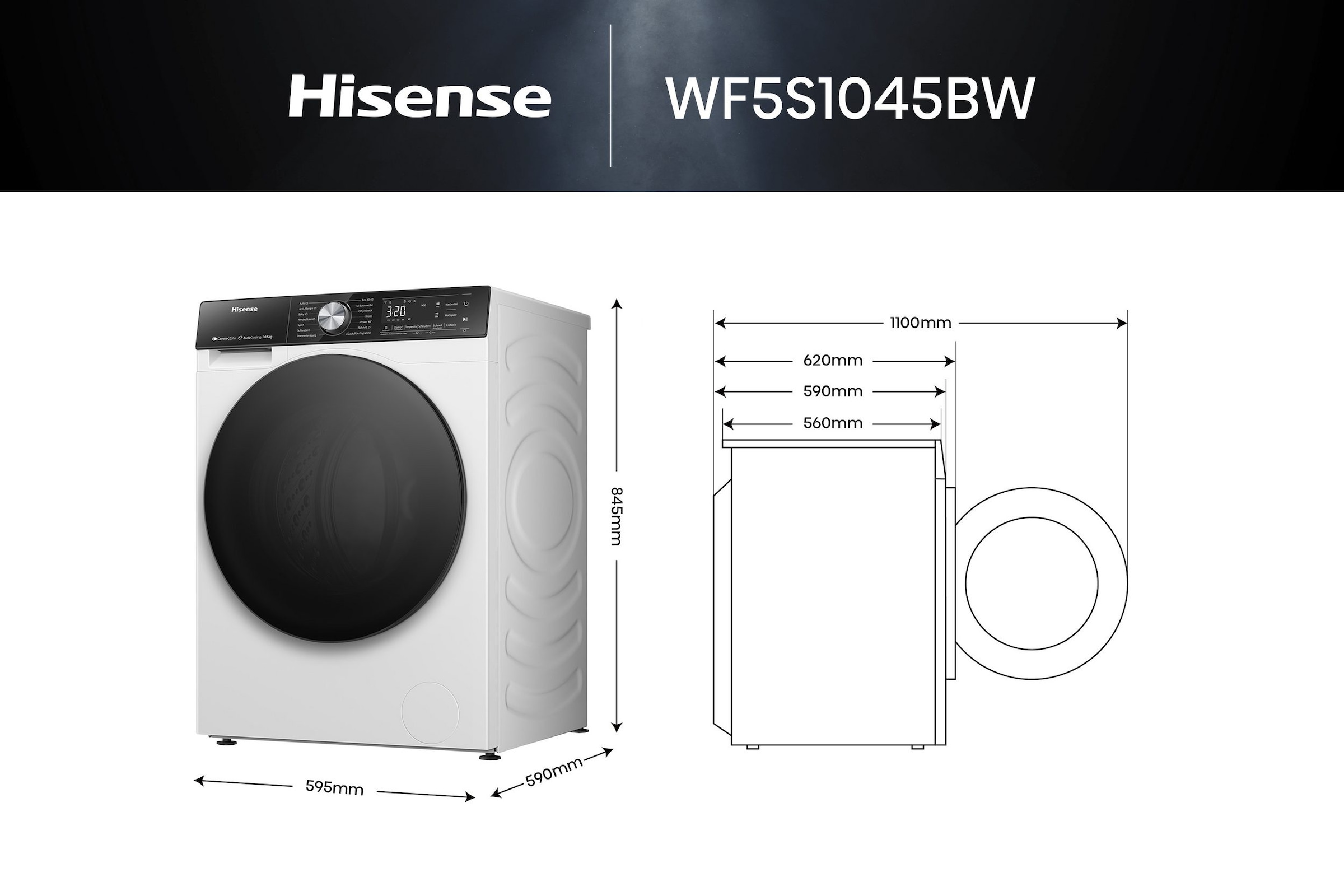 Hisense Waschmaschine »WF5S1045BW« 10,5 kg 1400 U/min AutoDosing