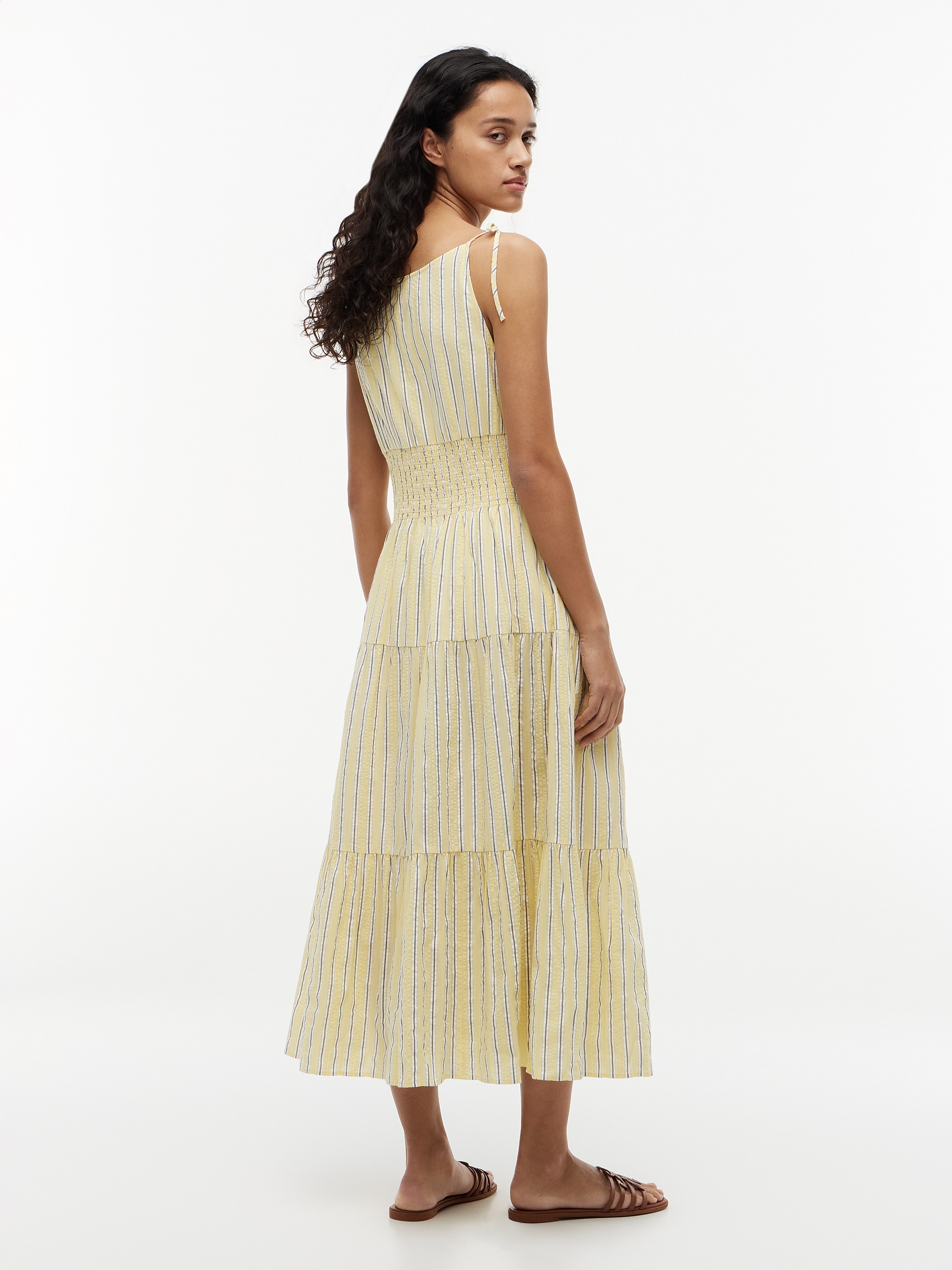 Tommy Hilfiger Trägerkleid »SMOCK TIE NS MIDI DRESS« Ohne Tasche Baumwollmischung, Smok-Einsatz