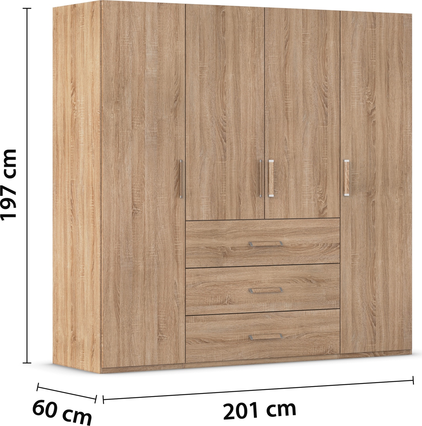 rauch Drehtürenschrank »Kleiderschrank Schrank Garderobe Schlafzimmerschrank EVELYN«, (in 2 Höhen 197 oder 210 cm erhältlich), in elegantem Stil mit Schubladen 3 Breiten und 2 Höhen MADE IN GERMANY