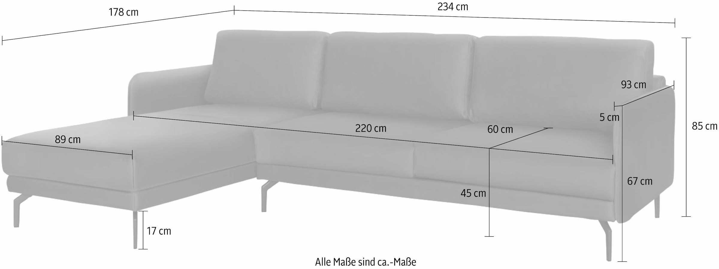 hülsta sofa kaufen Alugussfüße schmal, Breite Armlehne online in »hs.450«, 234 umbragrau Ecksofa cm, sehr