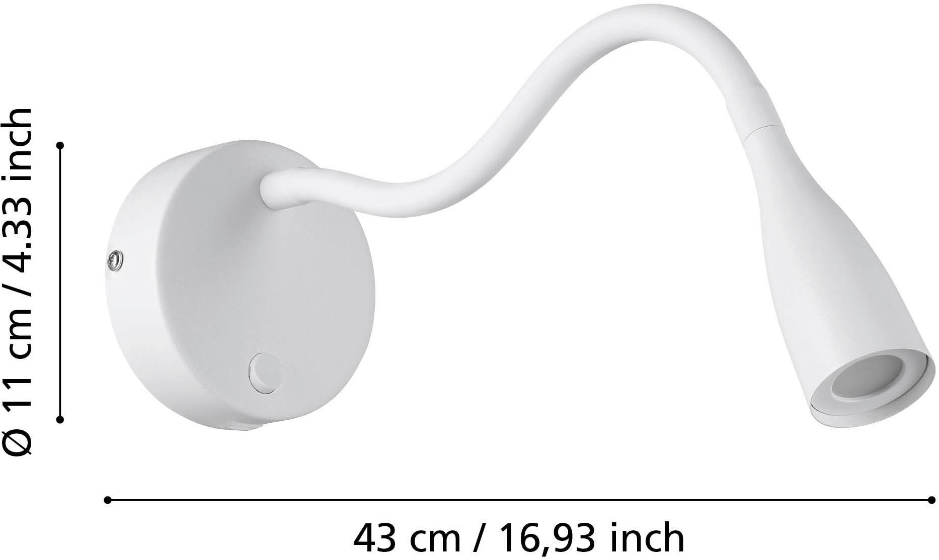 EGLO Wandleuchte »OLIVANDINO 1 Wandlampe - Stahl - LED - 3,8W - IP20« LED-Modul 1 Stk. Warmweiß Wandstrahler, Wandspot, Wohnzimmer, Flur, Schlafzimmer, Ø11 x AL43 cm