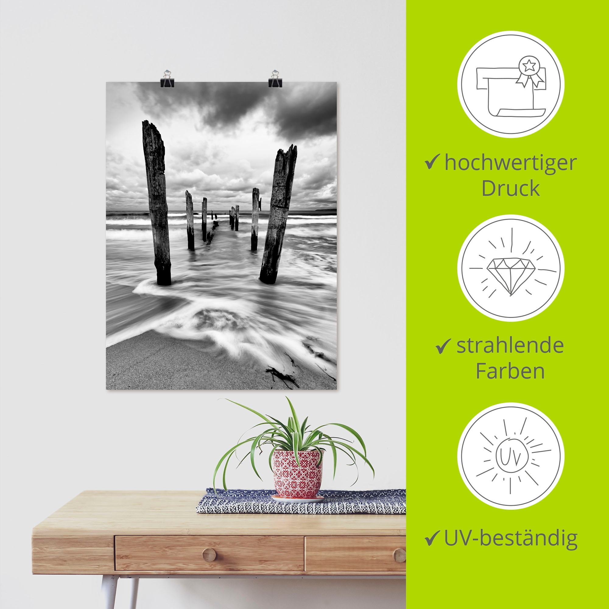 Artland Poster »Holzstangen am Ostseestrand« Küste 1 Stk. tlg. ohne Rahmen