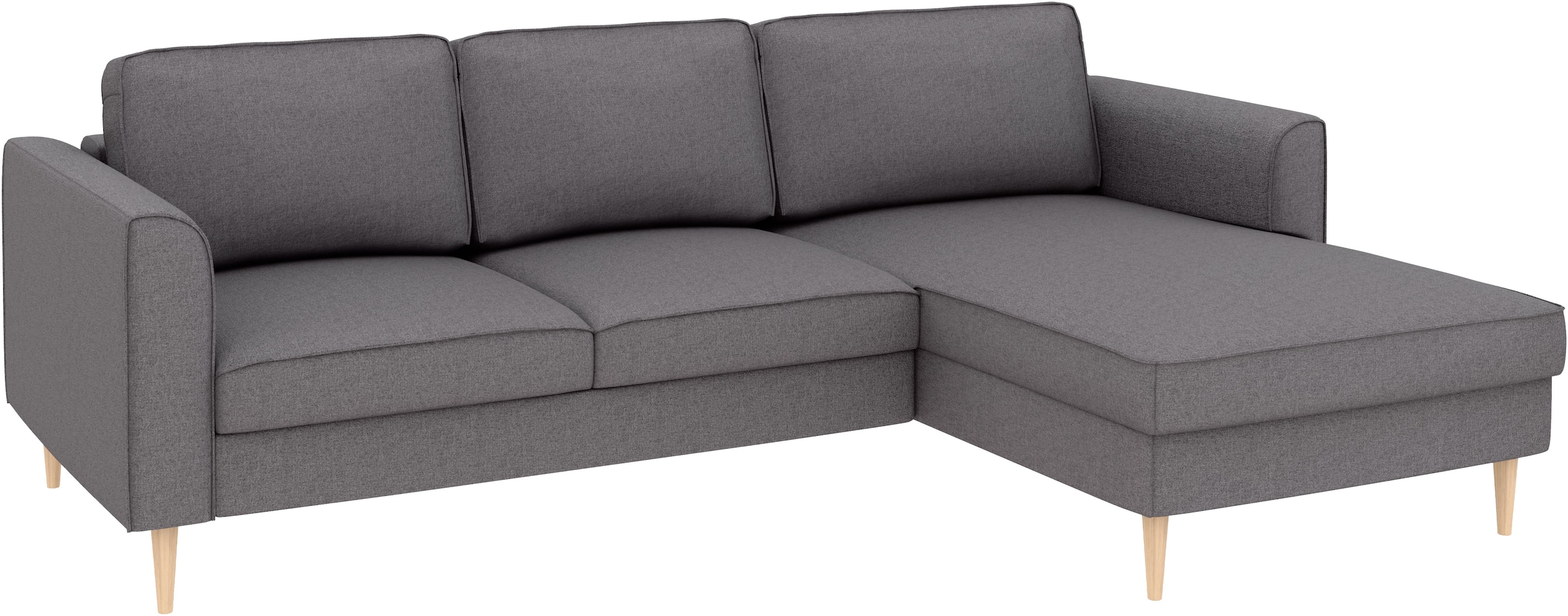 Home affaire Ecksofa »Booster, whlw. mit Schlaffunktion & Bettkasten, Fuß Buche lackiert« Recamiere beidseitig montierbar, L-Form, in Cord & Struktur, B: 232 cm
