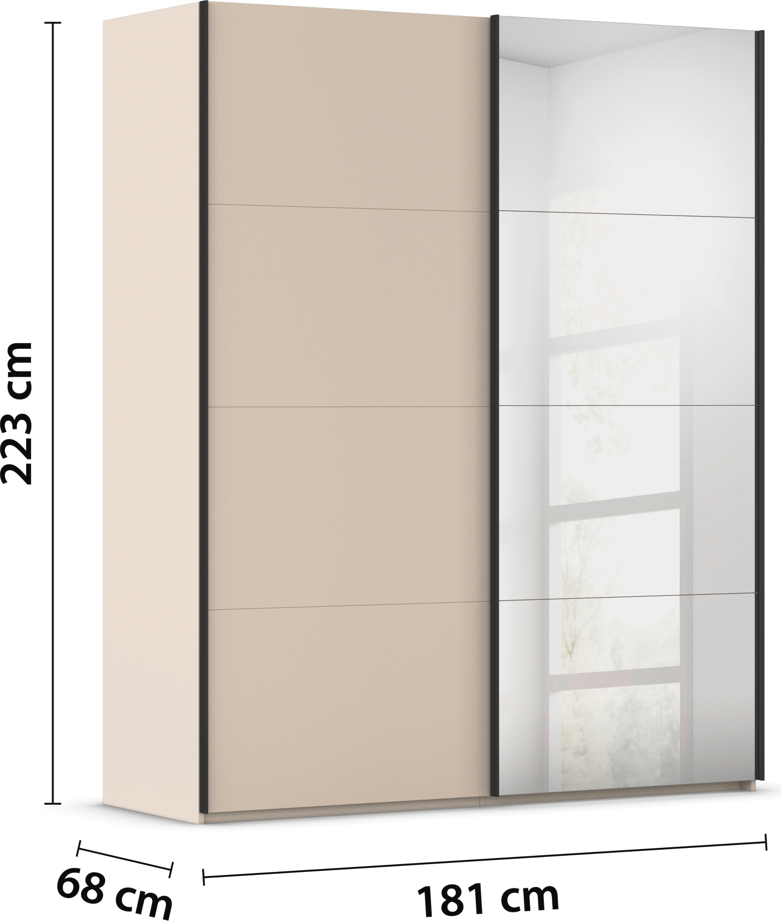 rauch Schwebetürenschrank »Kleiderschrank Schrank Garderobe Schlafzimmerschrank SCALE-FYRA«, edle viergeteilte Türen mit Spiegel und vielen Farben MADE IN GERMANY
