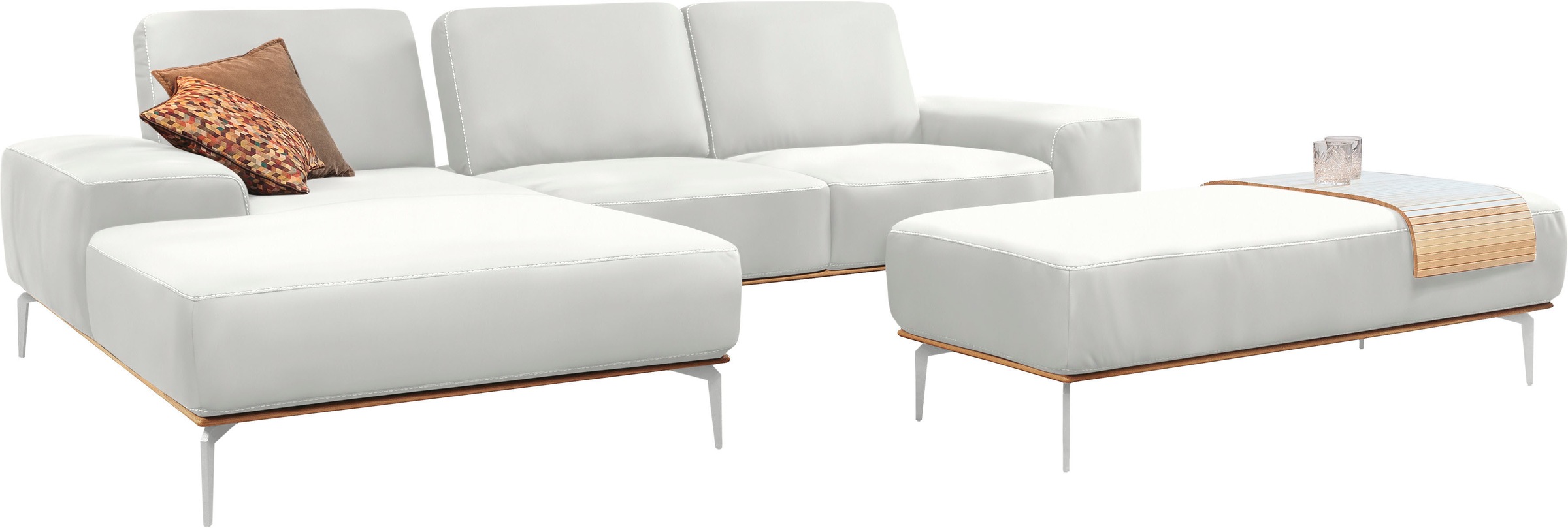 W.SCHILLIG Ecksofa »run, Designsofa, bequem, L-Form«, mit elegantem Holzsockel, Füße in Chrom glänzend, Breite 299 cm
