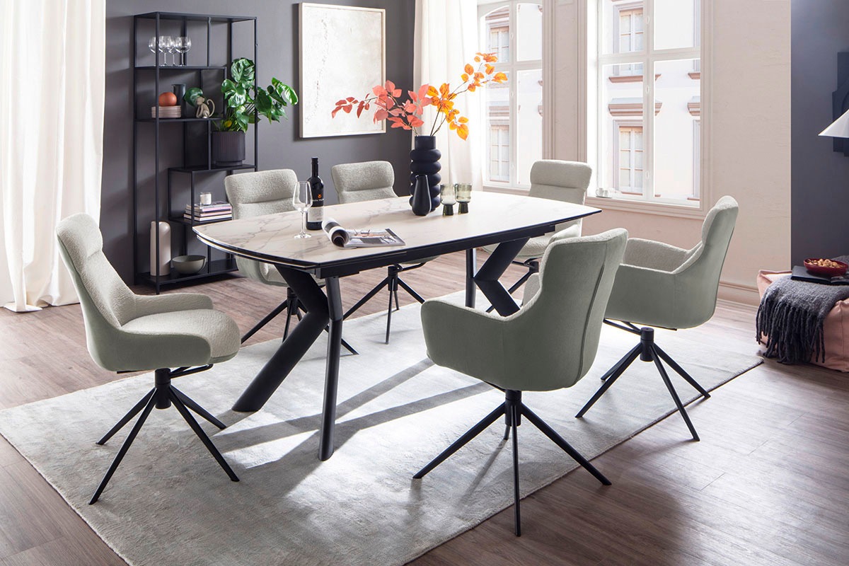 MCA furniture Esstisch »OSSANA Vierfußtisch 180-260 cm«, (Einzelstück), Keramik,Metall,Stirnauszug,ausziehbar,Tischplatte 13 mm,8-10 Personen