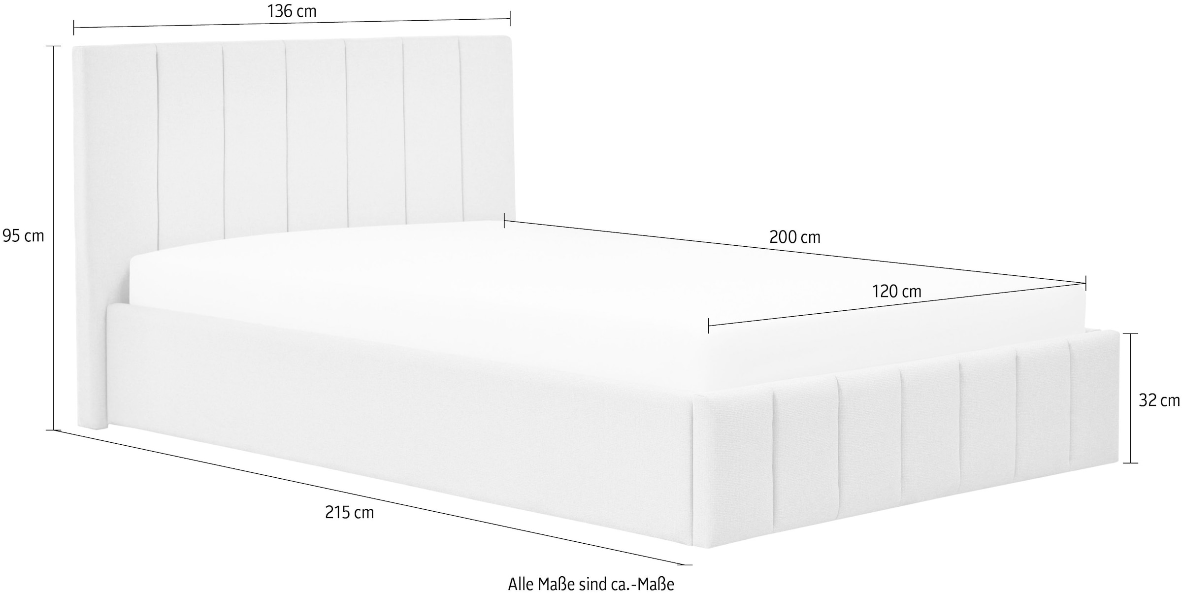 Home affaire Polsterbett »MANTEIGAS, Familienbett mit hochwertigem Strukturstoff« Liegefläche 120x200 und 240x200 cm, ohne Lattenrost und Matratze