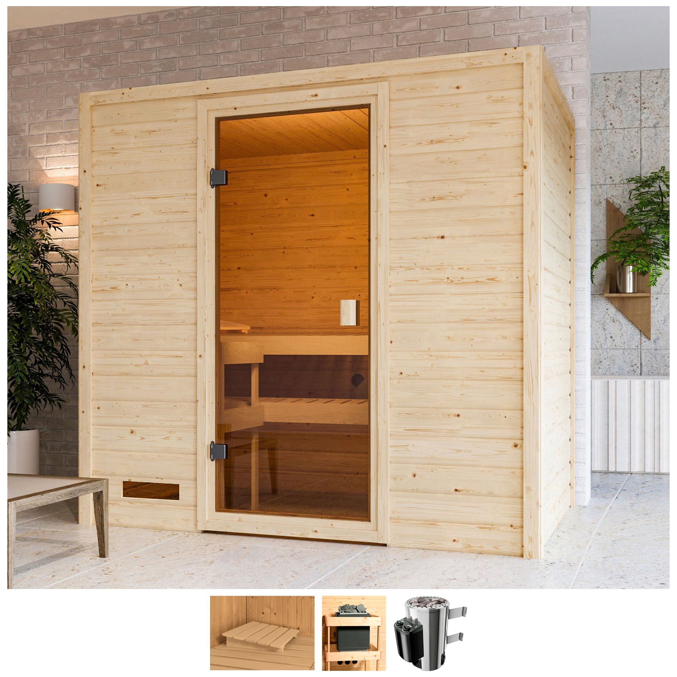 Sauna »Sunie«, 3,6-kW-Plug & Play Ofen mit int. Steuerung