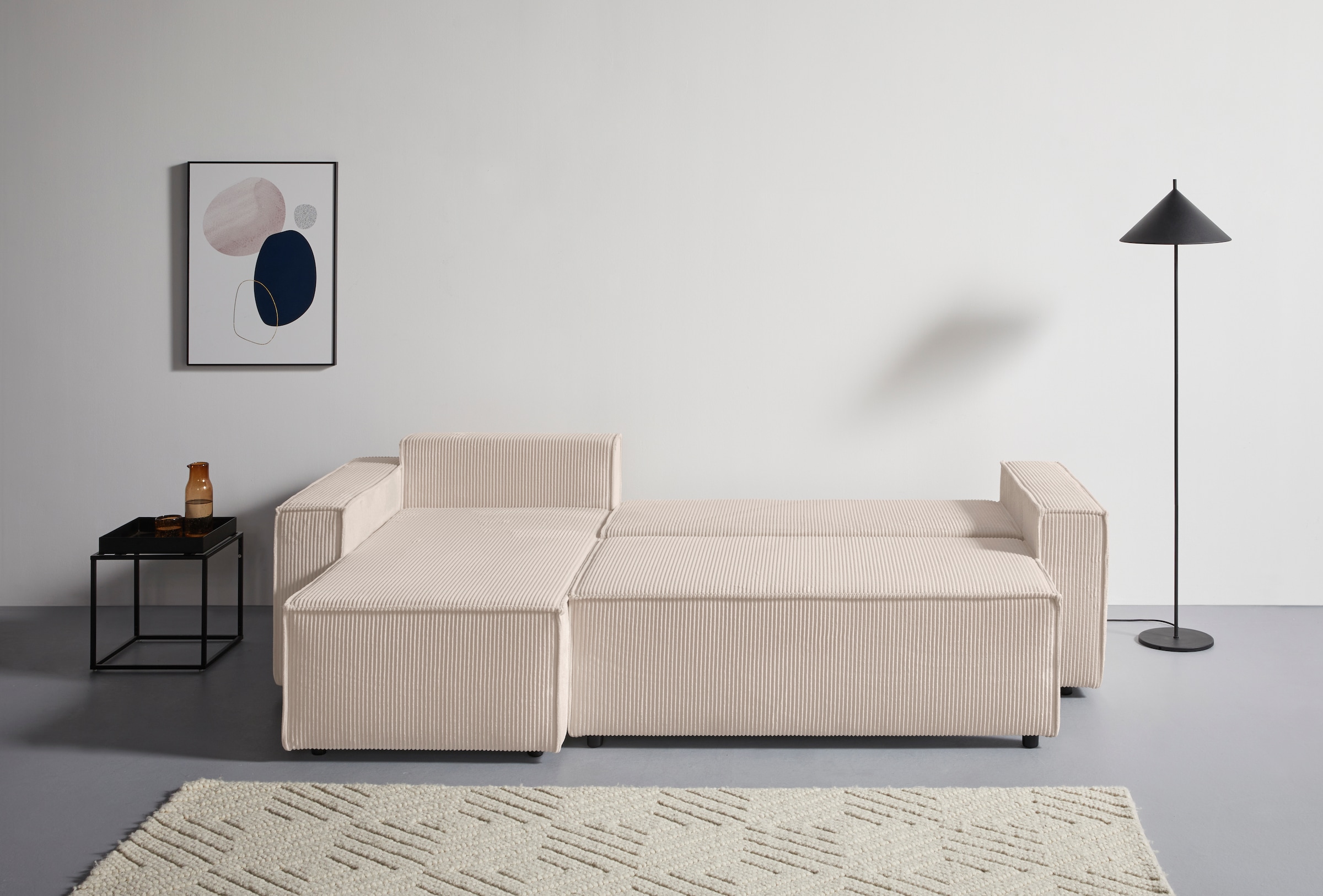OTTO home Ecksofa »CASSI, 241cm, L-Form, Schlafsofa, Dauerschläfer, Boxspringfederung«, Schlaffunktion (133/200),Bettkasten, Recamiere links/rechts, Cord