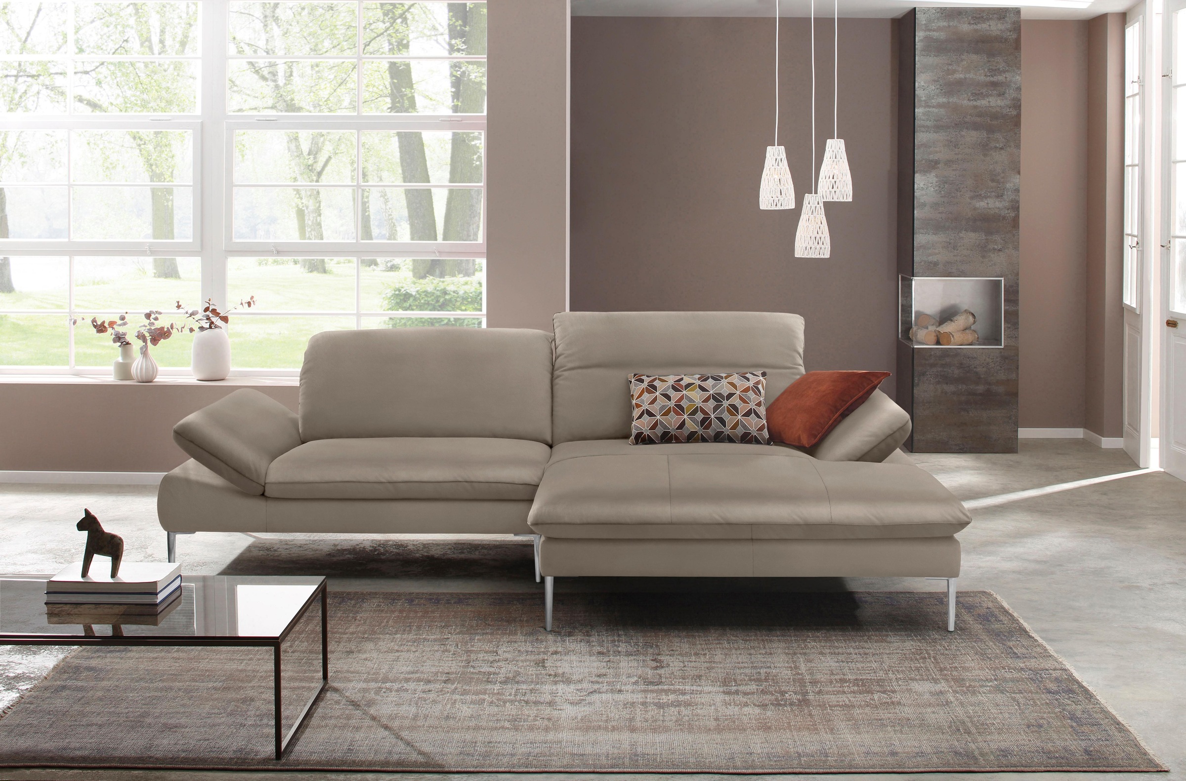 W.SCHILLIG Ecksofa »enjoy&MORE, Designsofa, elegant und bequem, L-Form«, mit Sitztiefenverstellung, Füße Chrom glänzend, Breite 294 cm