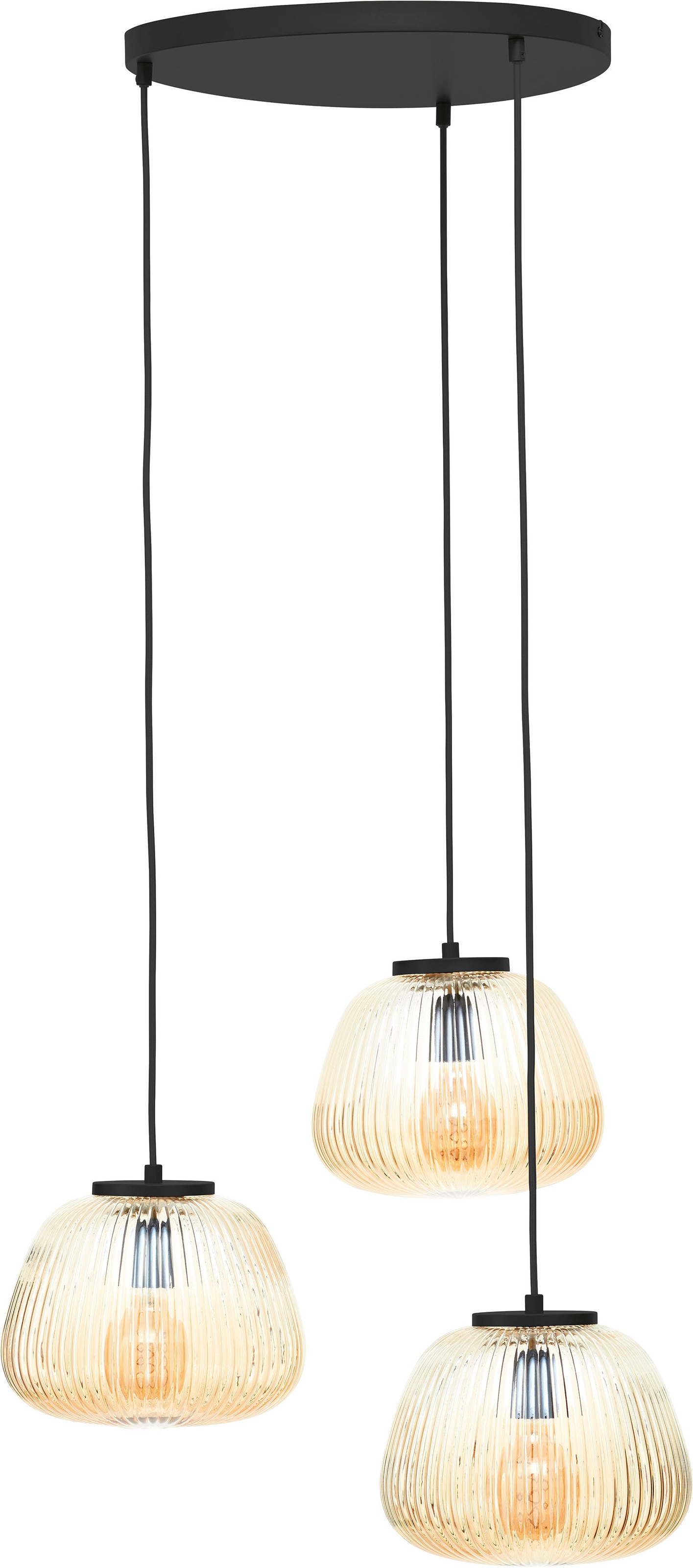 Brilliant Pendelleuchte »Kaizen«, 3 flammig, Leuchtmittel E27 | ohne Leuchtmittel, Riffelglas, D 40 cm, E27, kürzbar, Amber-Bernsteinfarben