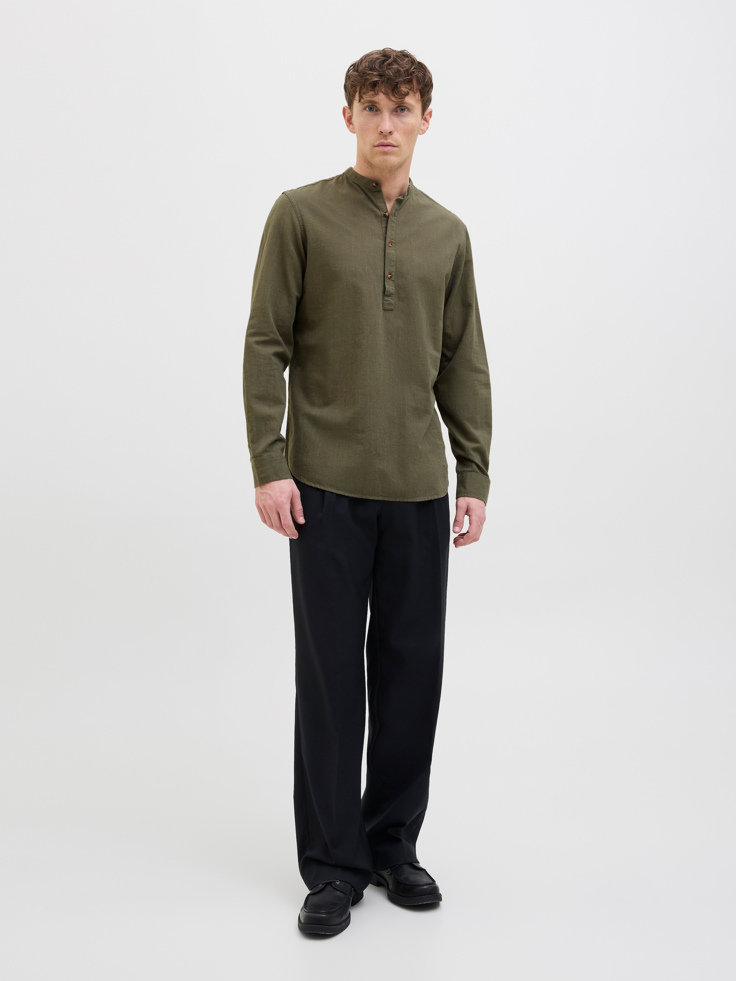 Jack & Jones Langarmhemd »JJESUMMER HALF PLACKET SHIRT LS SN«, mit Bandkragen