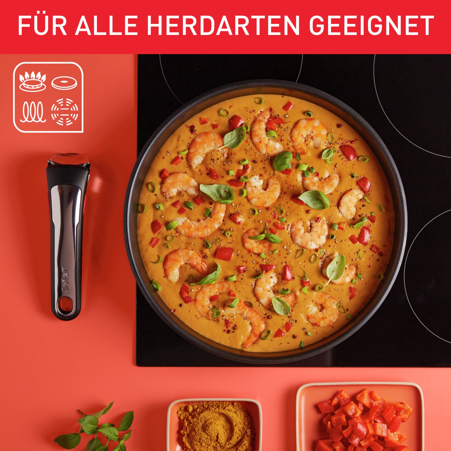 Tefal Pfannen-Set »Ingenio Unlimited«, Aluminium, (Set, 3 tlg., Tefal Ingenio Unlimited Pfannenset, 2 teilig, Ø 24, 28 cm, 1 Griff), stapelbar, Antihaftversiegelung, Induktion, Made in France, kompakt
