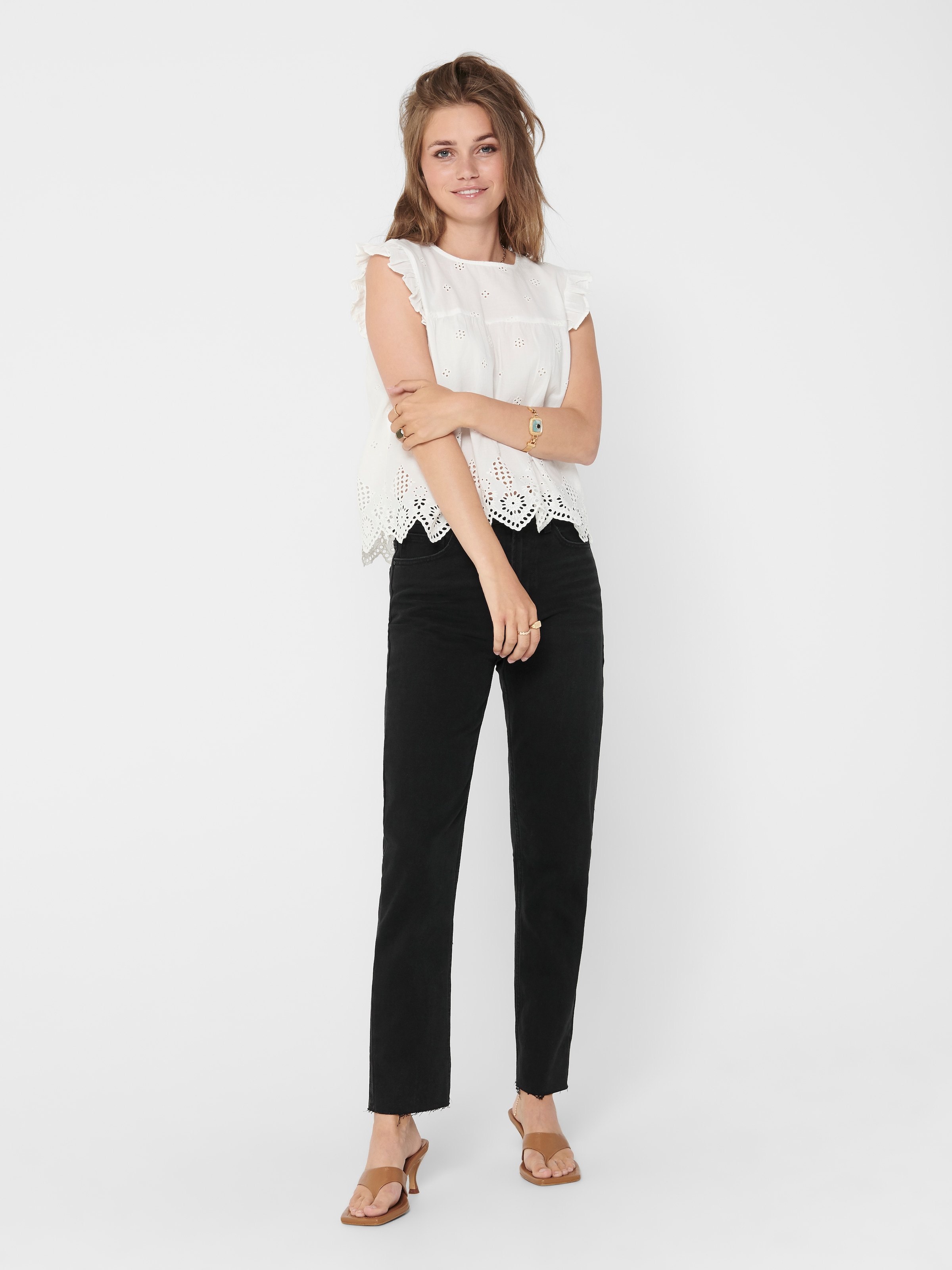 ONLY Rüschentop »ONLSILLA LIFE S/L FRILL TOP WVN NOOS« Baumwolle, regular fit, Rundhals