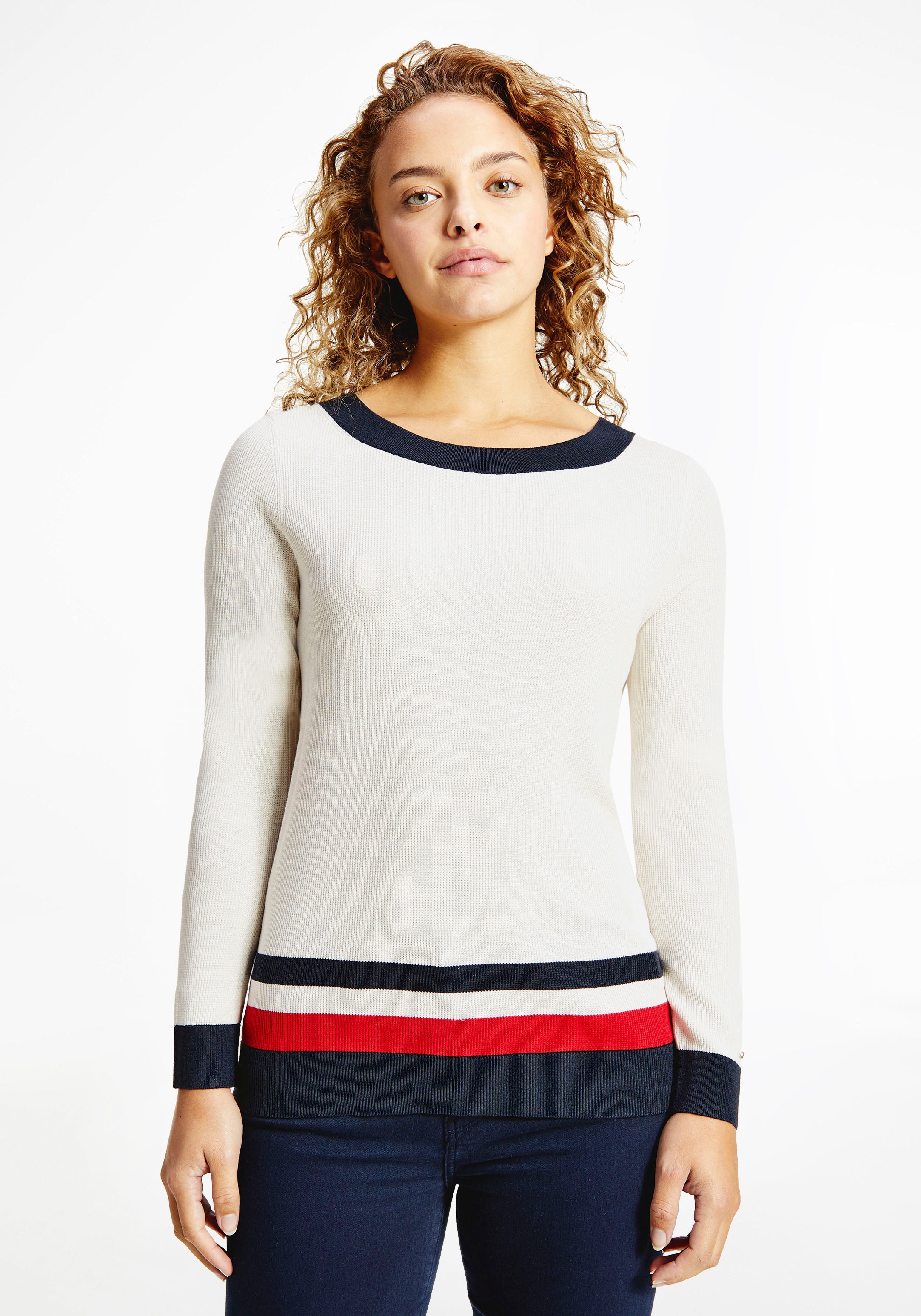 Tommy Hilfiger Strickpullover »COLOURBLOCK BOAT-NK SWEATER«, mit kontrastfarbenen Bund