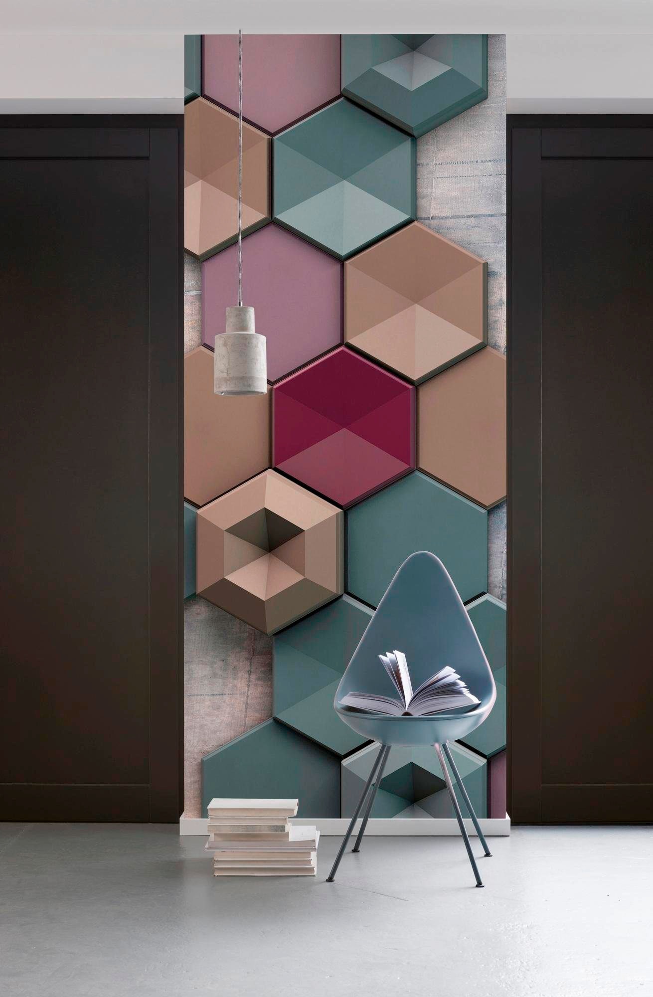 Komar Vliestapete »Digitaldruck Vlies - Hexagon - Größe 100 x 280 cm«, bedruckt, Wohnzimmer, Schlafzimmer