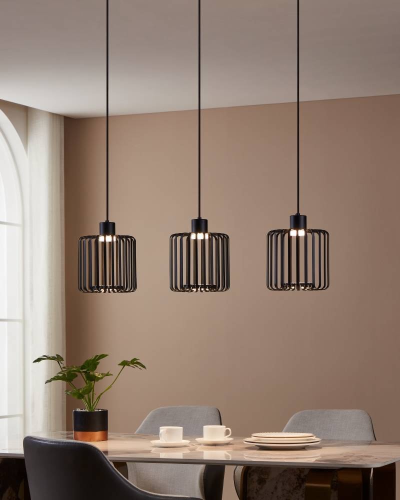 EGLO Hängeleuchte »GINESTRONE-Z Hängelampe schwarz, ZigBee 3.0, Timer, Pendelleuchte,«, 3 flammig, Leuchtmittel LED-Modul | LED fest integriert, App/Sprachsteuerung Alexa, 90x20x110cm, exkl. Fernbedienung, 3-flammig