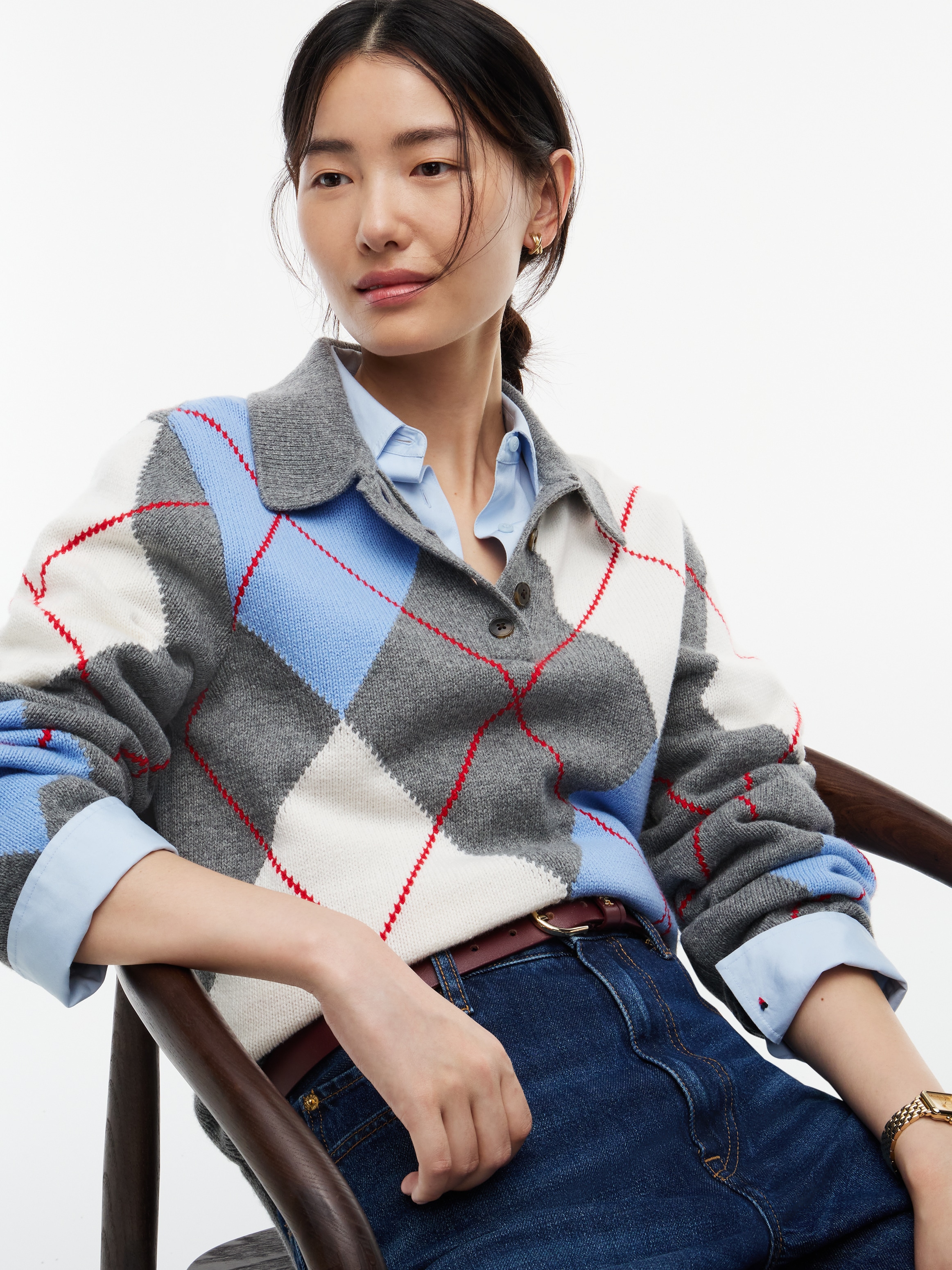 Tommy Hilfiger Polokragenpullover »ARGYLE PREP NEW POLO LS« Materialmix, Argyle Strickmuster