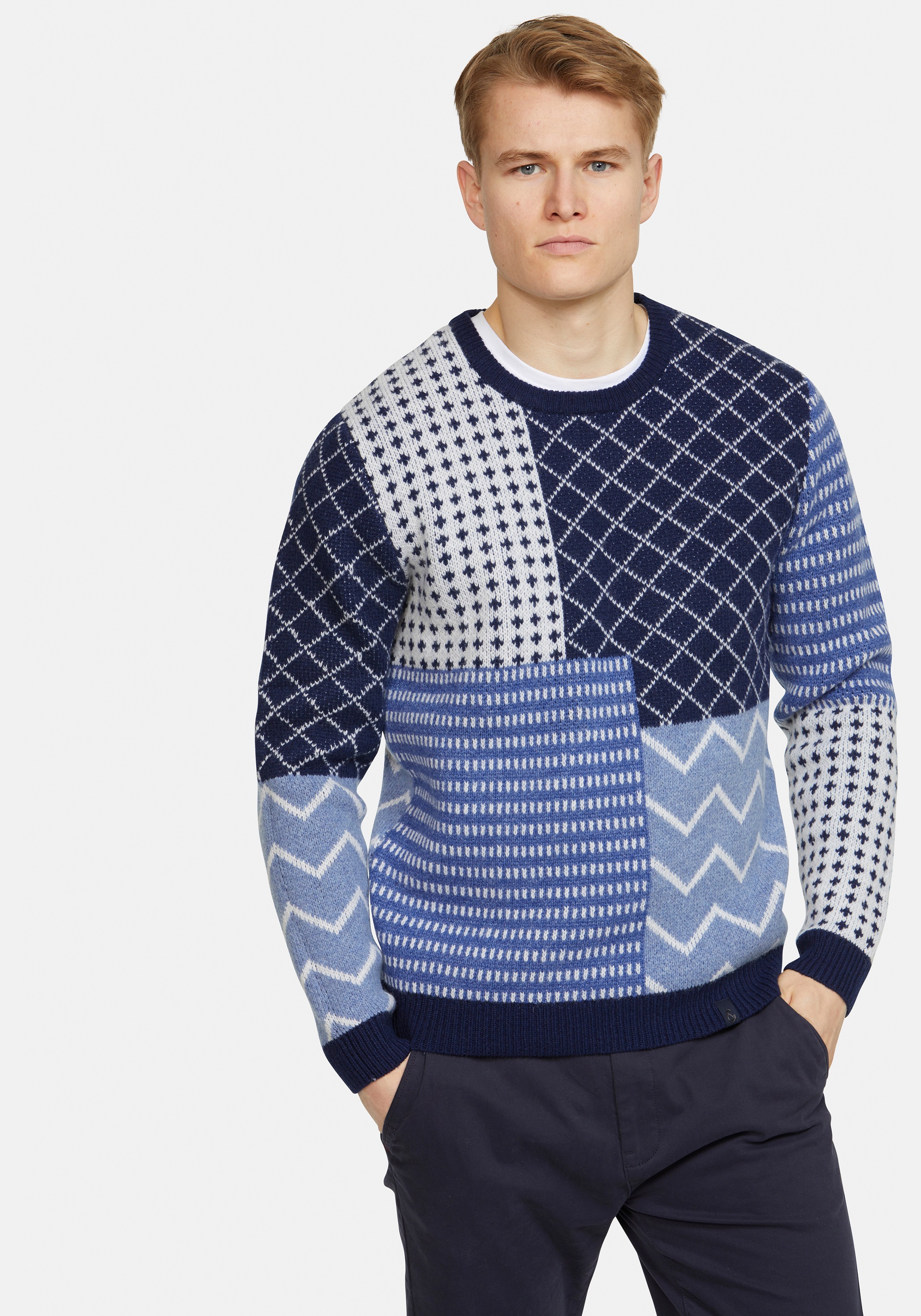 colours & sons Strickpullover »Samson«, in Patchwork-Optik