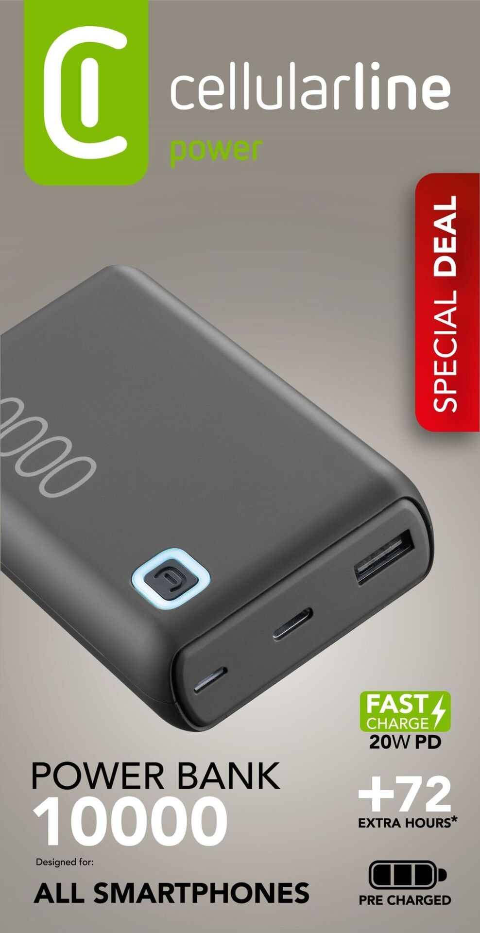 Cellularline Powerbank »ESSENCE Turbo 10000«, Cellularline Power Bank ESSENCE Turbo 10000 Black, 10000 mAh