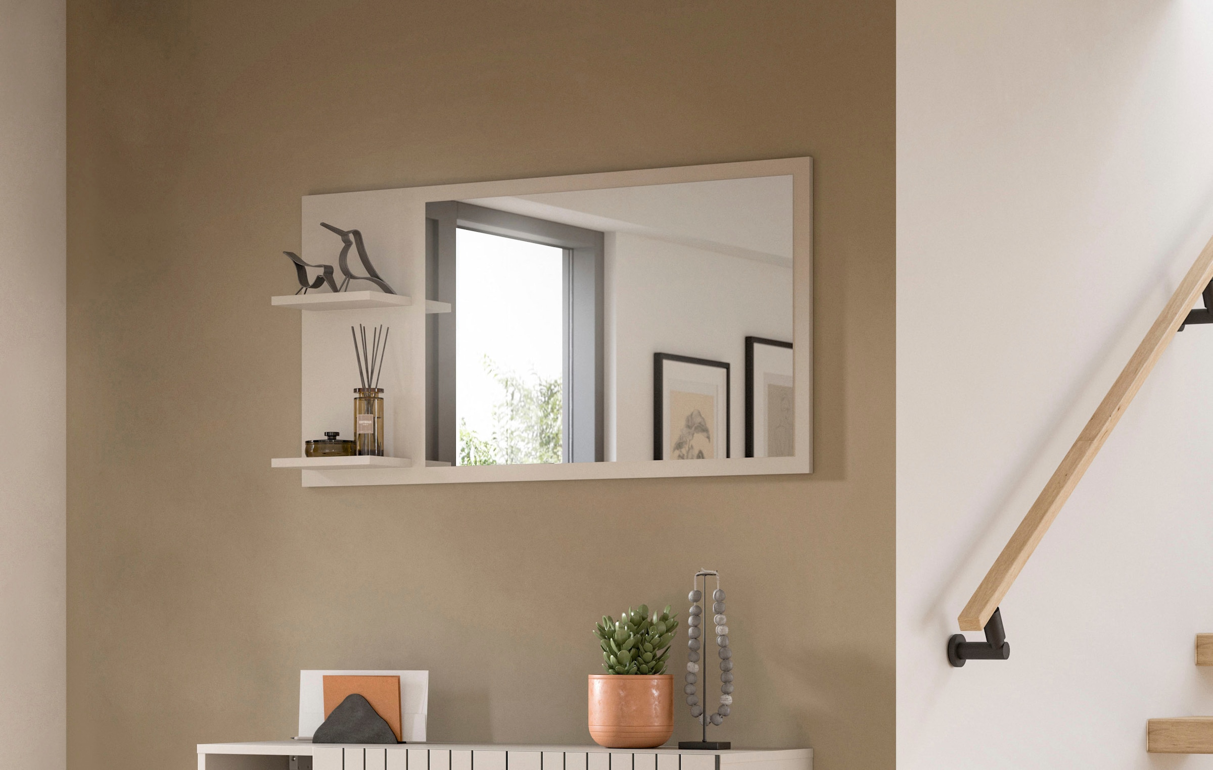 INOSIGN Spiegel »TATIO, 106x55x16 cm, 2 Ablageböden, große Spiegelfläche« Garderobenspiegel, Flurspiegel