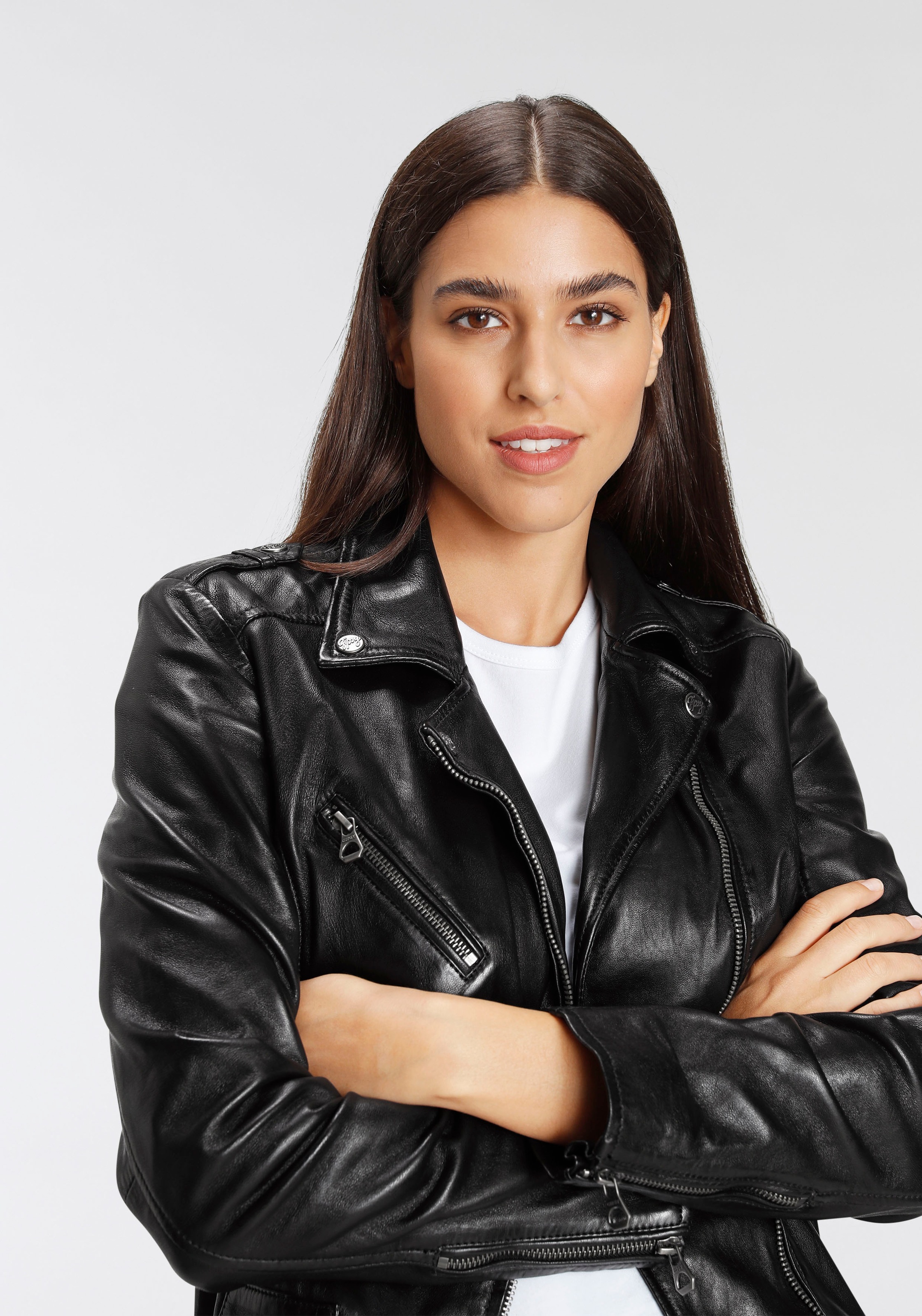 Mauritius Lederjacke »AUBREE«, lässige Bikerjacke mit Gürtel