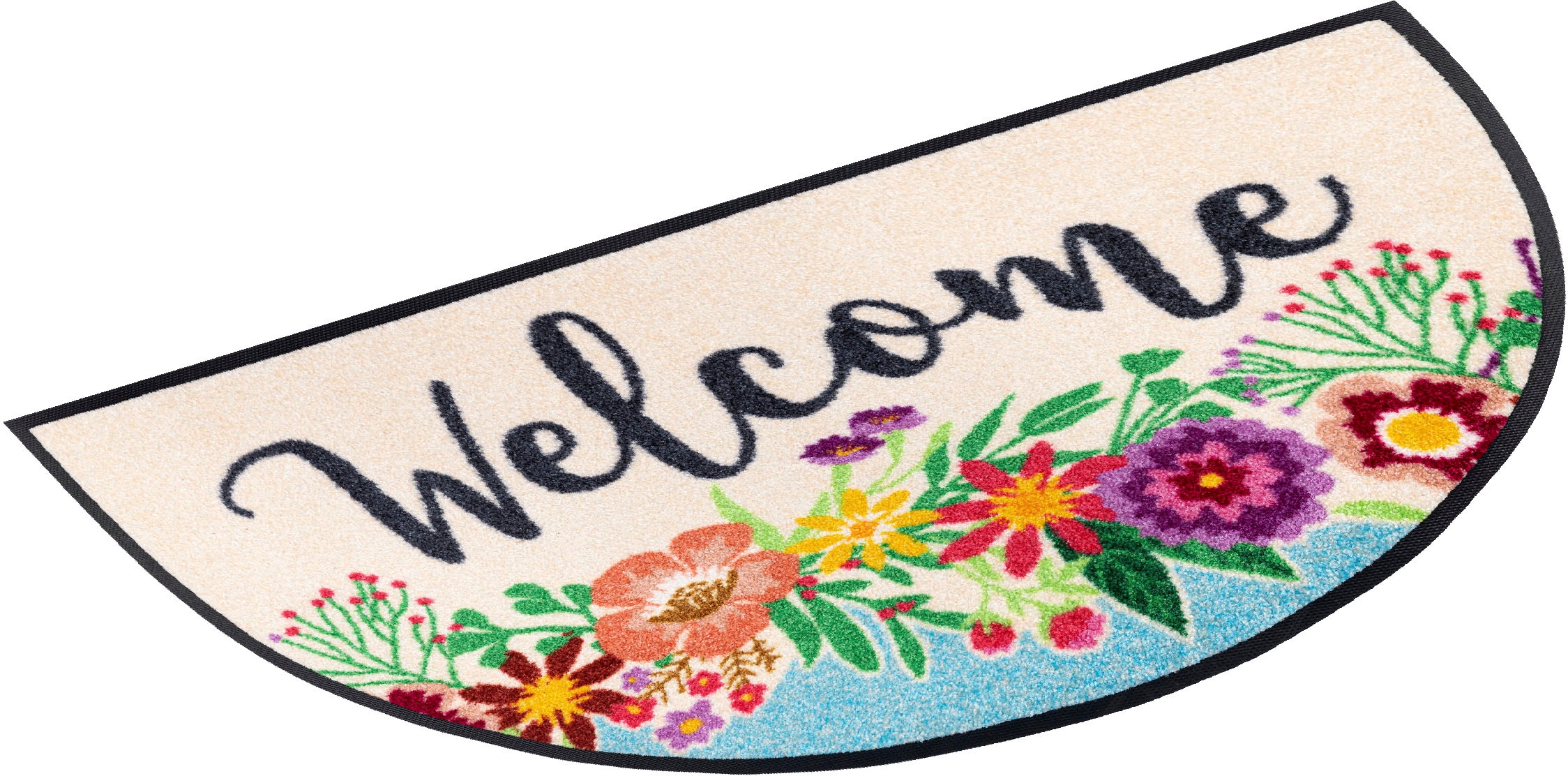 wash+dry by Kleen-Tex Fußmatte »Round Welcome Blooming«, halbrund,  Schmutzfangmatte, Motiv Blumen, mit Spruch, rutschhemmend, waschbar kaufen  bei OTTO