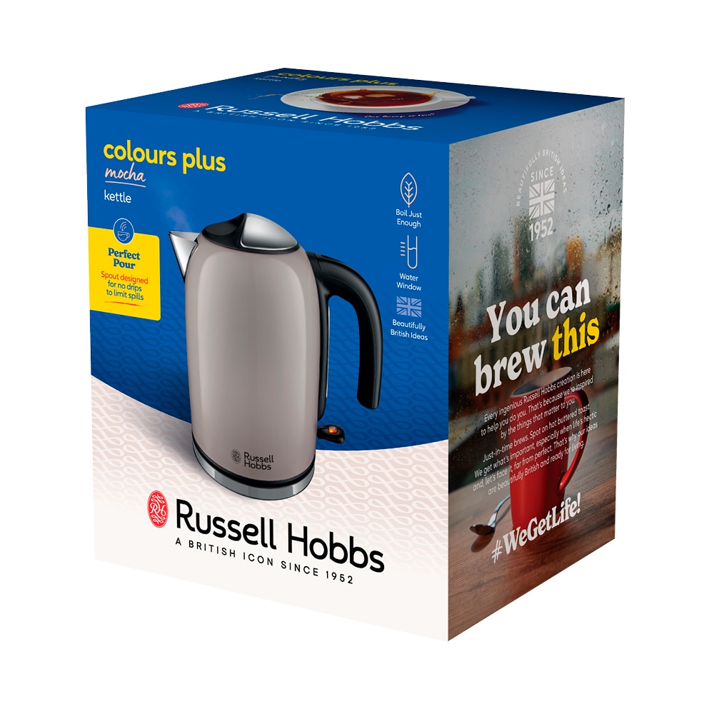RUSSELL HOBBS Wasserkocher »Colours Plus+ Mocha 28511-70« 1,7 l 2400 W Edelstahl, Schnellkochfunktion, Perfect-pour-Ausgustülle, Kalkfilter