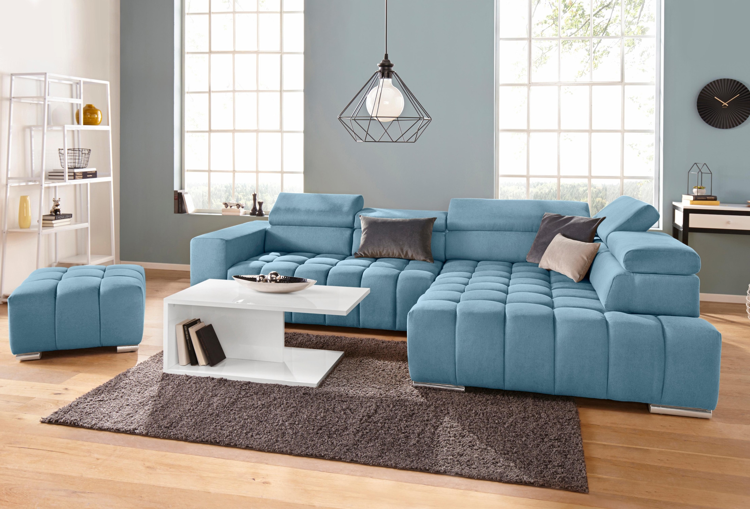 exxpo - sofa fashion Ecksofa »Elias, aktuelle Kreuzsteppung im Sitz, bequem, L-Form«, mit Kopf- bzw. Rückenverstellung, wahlweise mit Bettfunktion