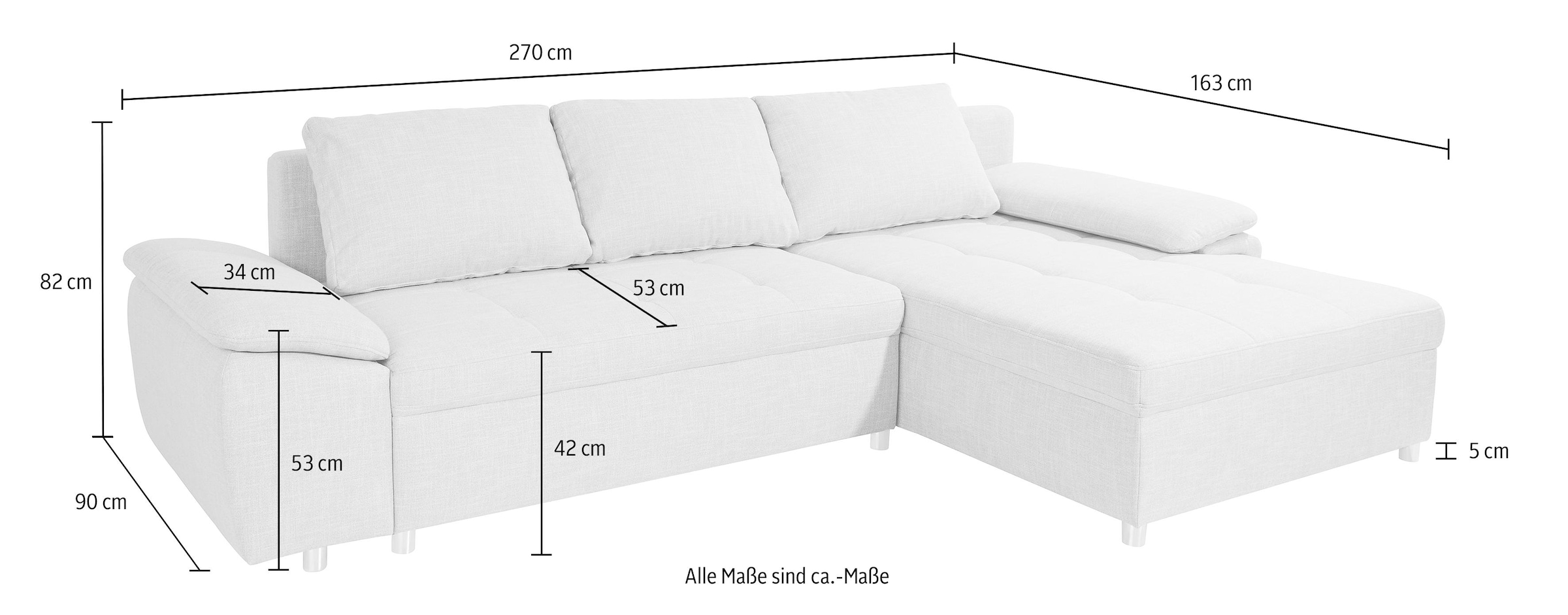 sit&more Ecksofa »Labene L-Form«, wahlweise mit Bettfunktion und Bettkasten, auch als XXL-Variante