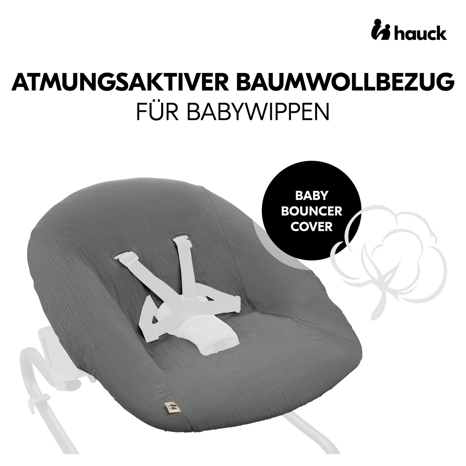 Hauck Babywippe »Baby Bouncer Cover Muslin Dark Grey«, Schonbezug für Babywippe und Hochstuhlaufsätze