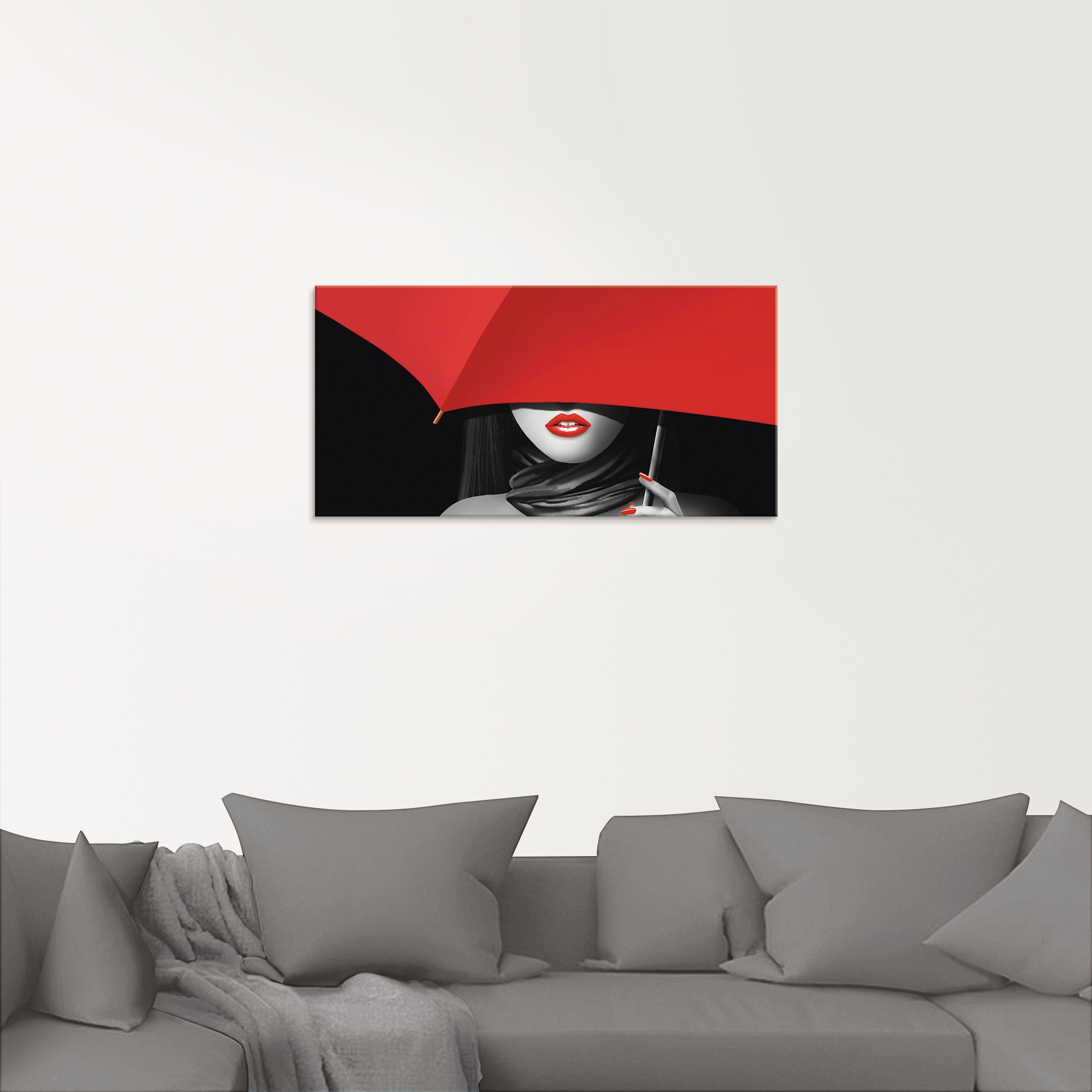 Artland Glasbild »Rote Lippen unter dem Regenschirm«, Frau, (1 St.), in verschiedenen Größen
