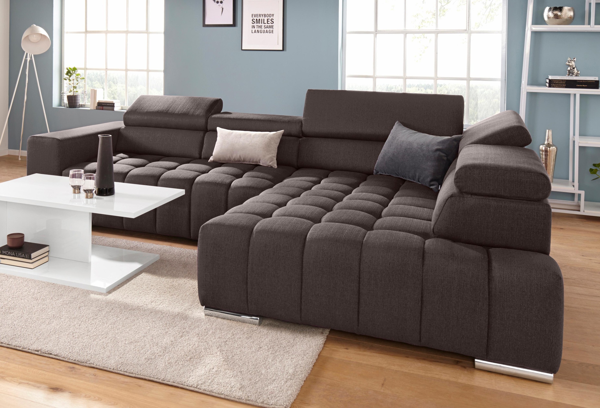 exxpo - sofa fashion Ecksofa »Elias, aktuelle Kreuzsteppung im Sitz, bequem, L-Form«, mit Kopf- bzw. Rückenverstellung, wahlweise mit Bettfunktion