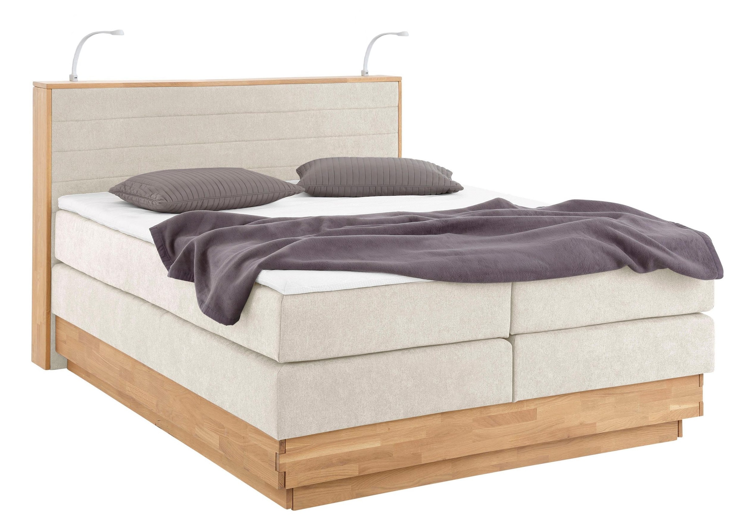 Home affaire Boxspringbett »CAVAN, mit Bettkasten, inkl. 7-Zonen-TTFK-Matratze H2-H4 und Topper« aus Massiveiche, Microfaser- oder Strukturstoff, 160/180/200cm x 200cm