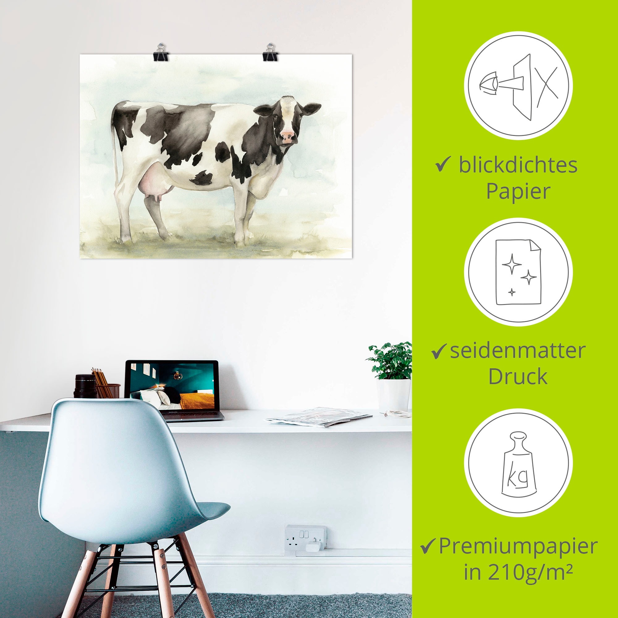 Artland Wandbild »Wasserfarben Kuh I«, Haustiere, (1 St.), als Leinwandbild, Poster in verschied. Größen
