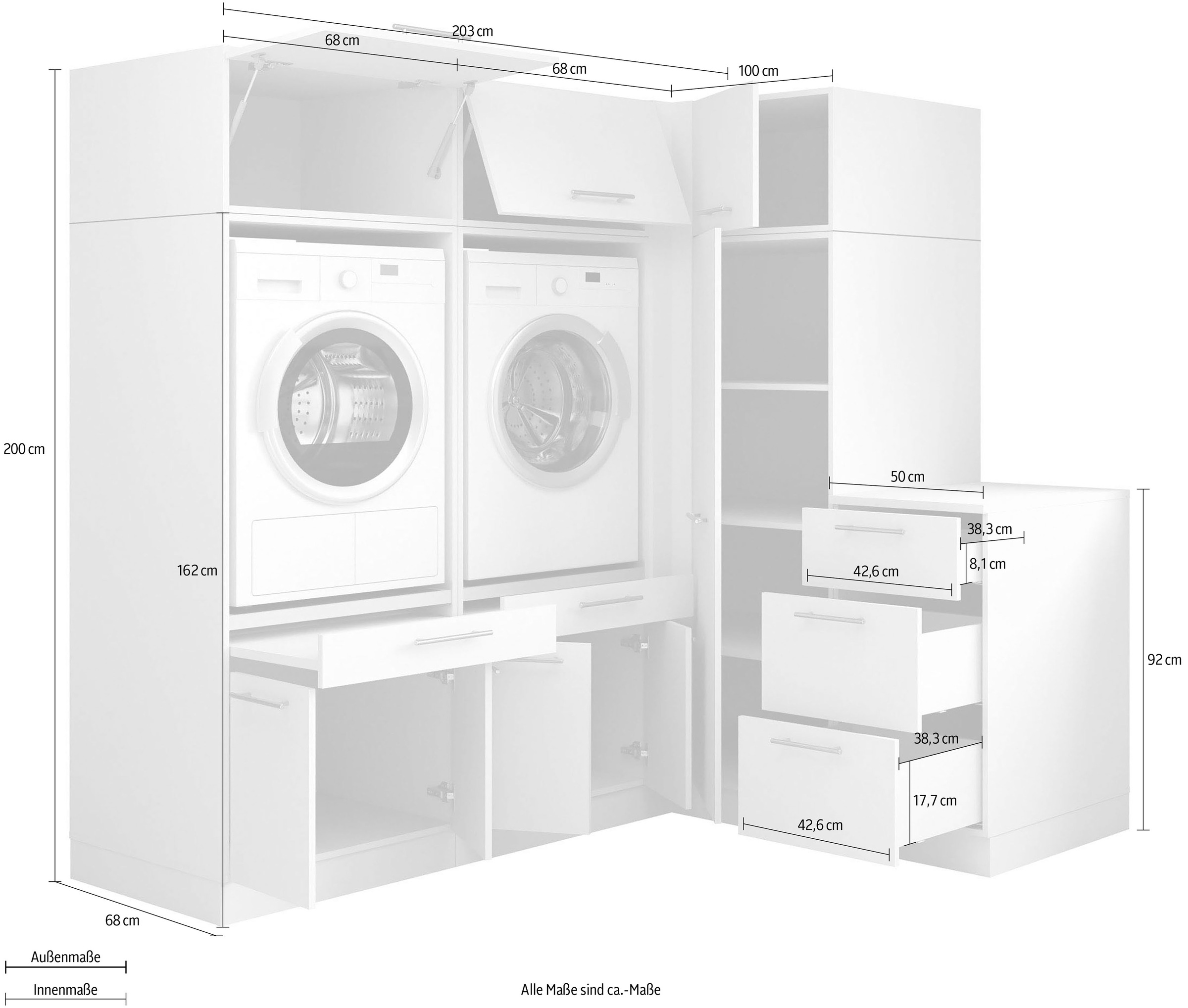 Laundreezy Mehrzweckschrank-Set »Laundreezy, 7-tlg. Mehrzweckschrank-Set B/H/T 203/200/68 cm« 6 Stk. tlg.