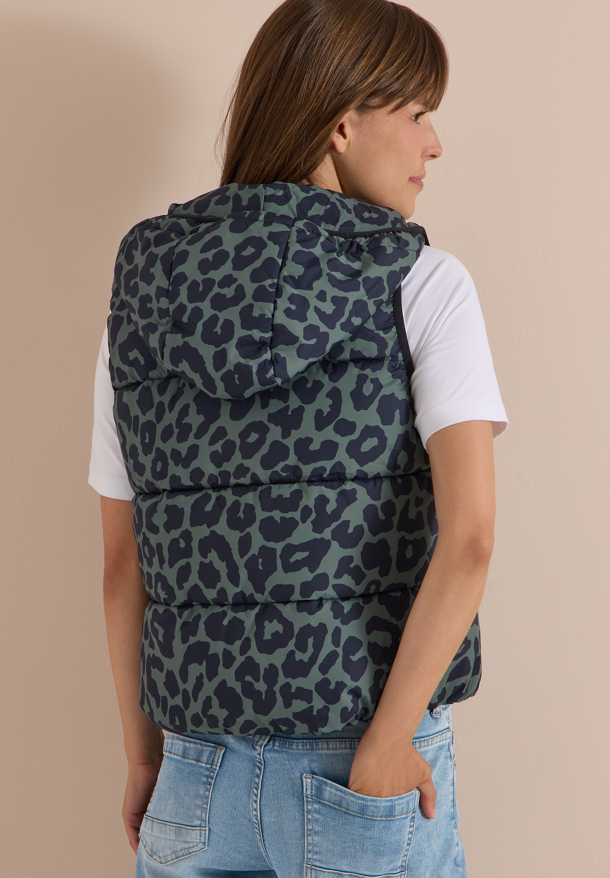 Cecil Steppweste Kapuze mit Kordelzug, Elastiksaum, Animal-Print