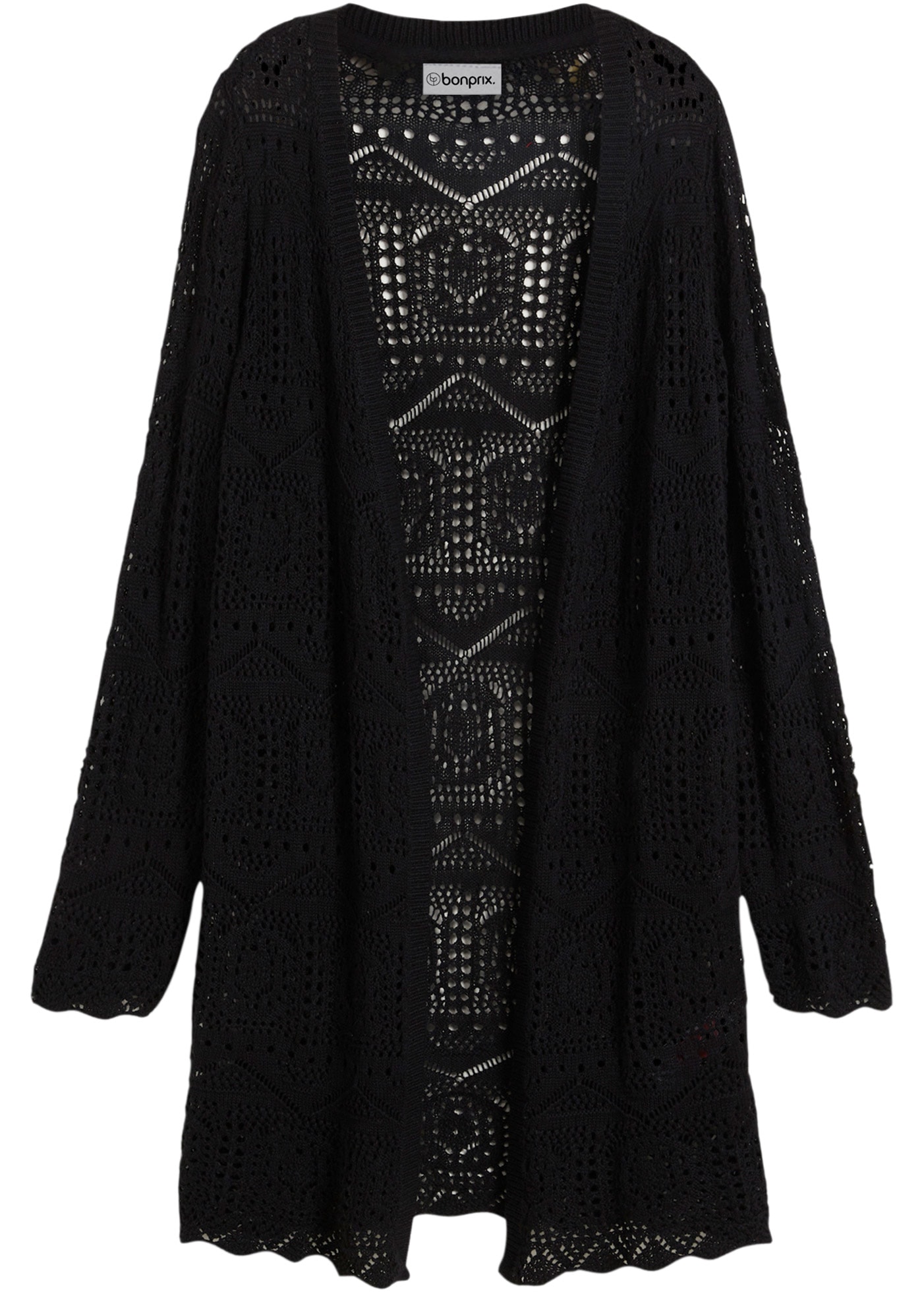 bonprix Longstrickjacke 1 tlg. lockere und offene Passform, mit femininem Lochmuster, casual Stil