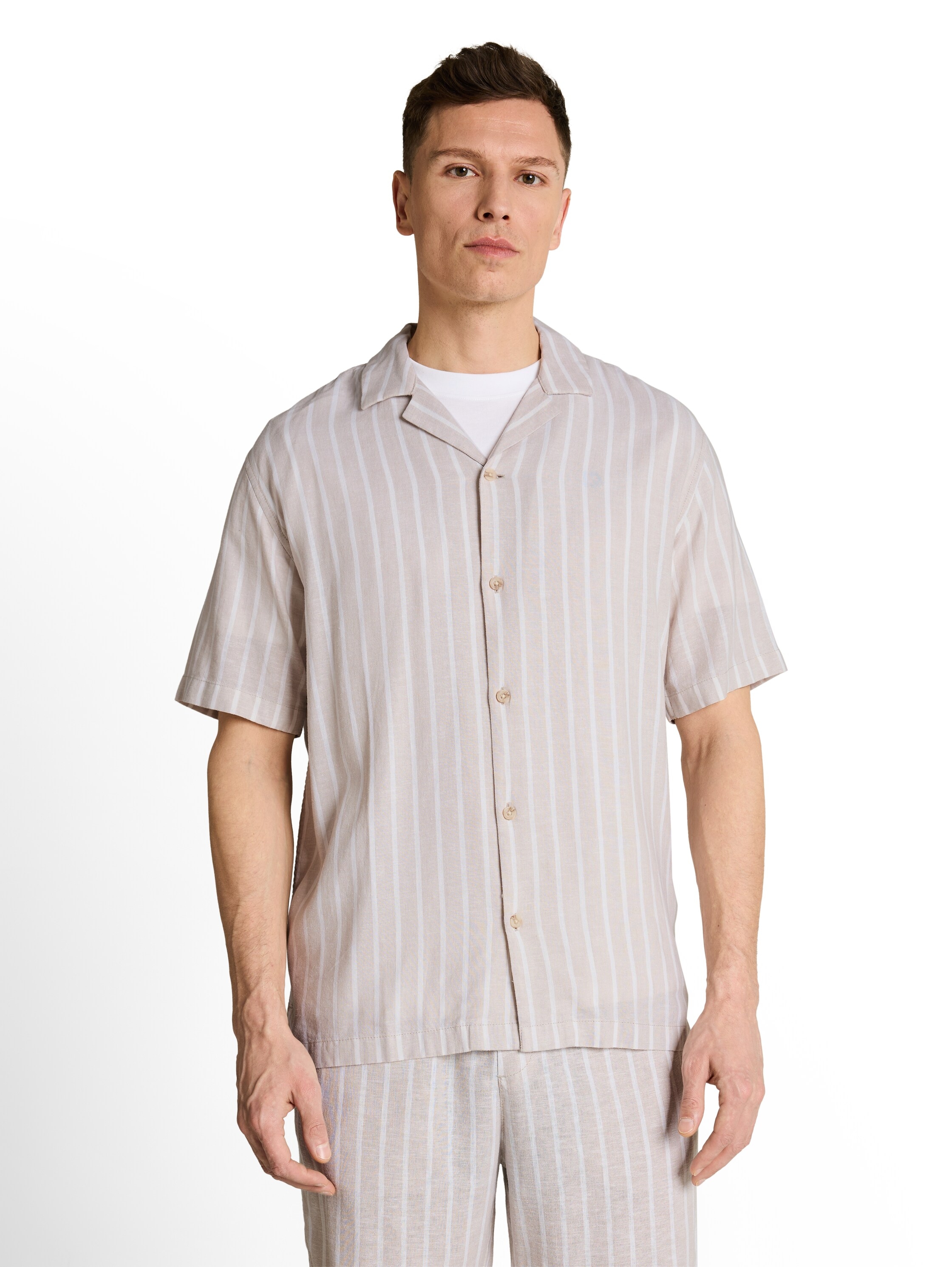 TOM TAILOR Denim Kurzarmshirt Sommerhemd im Streifen-Look und aus Viskose mit Leinen